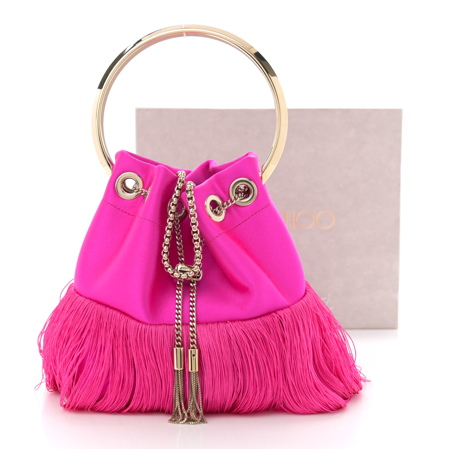 JIMMY CHOO Satin Fringe Bon Bon Bag Fuchsia 1653705