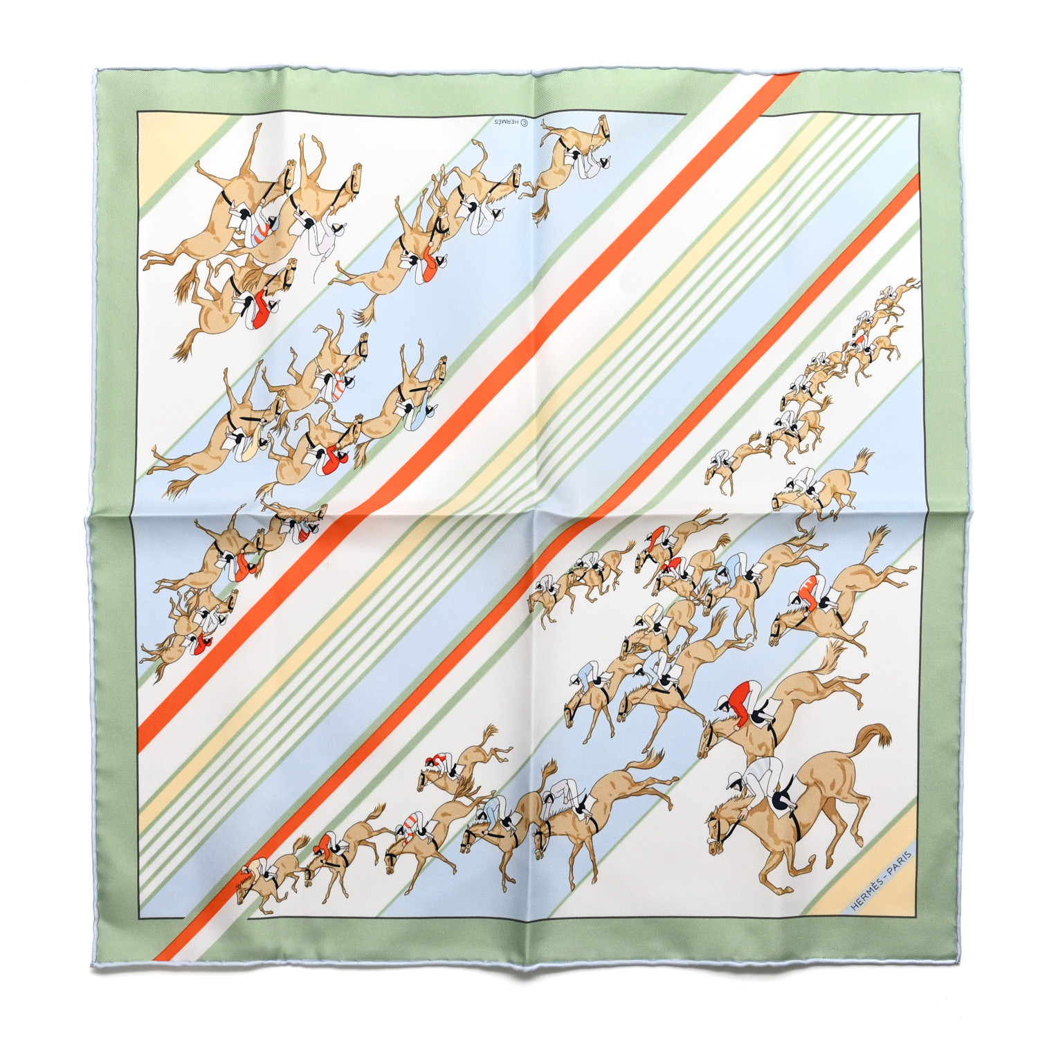 入手困難★送料込♪【HERMES】Les Courses Scarf 45 Beige Vert HERMES Silk Les Courses Scarf 45 Vert Amande Bleu Ciel