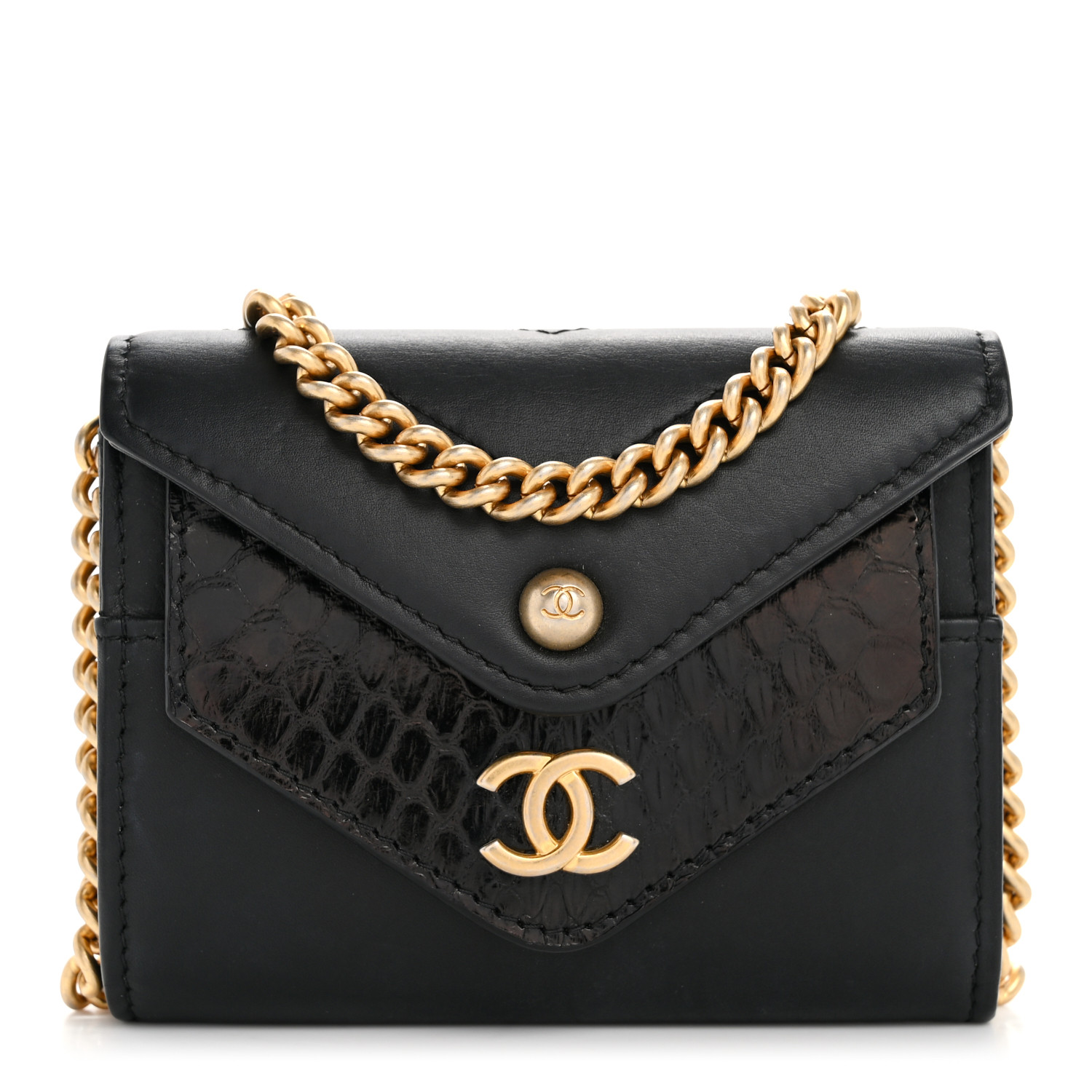 CHANEL Snakeskin Calfskin Embossed Chevron Quilted CC Chain