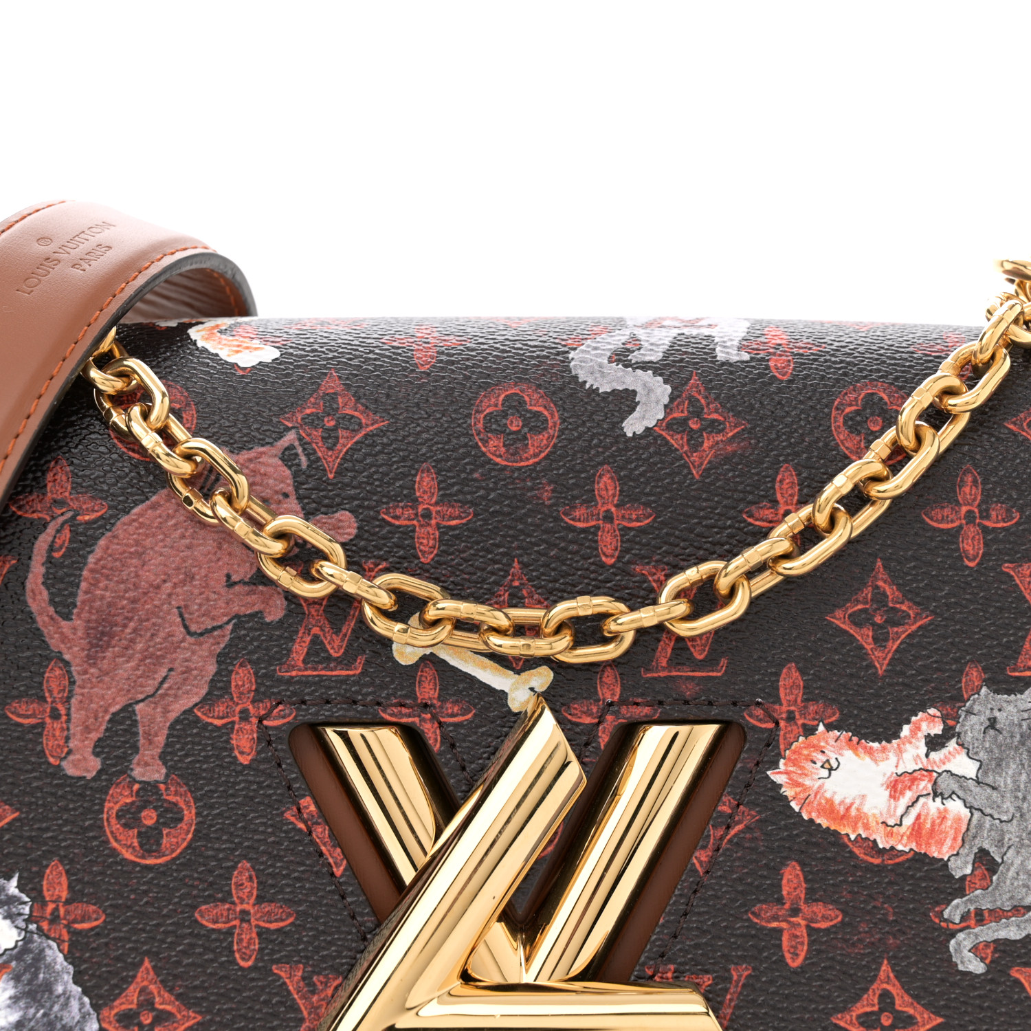 ★ばつ丸★ LOUIS VUITTON LOUIS VUITTON Calfskin Catogram Twist Shoulder Bag MM Marron