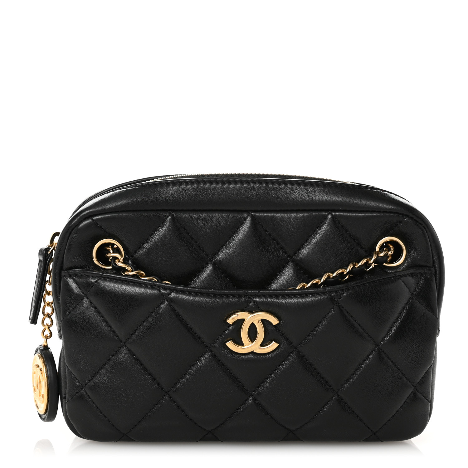 CHANEL Shiny Lambskin Quilted Mini Camera Case Black 1655060