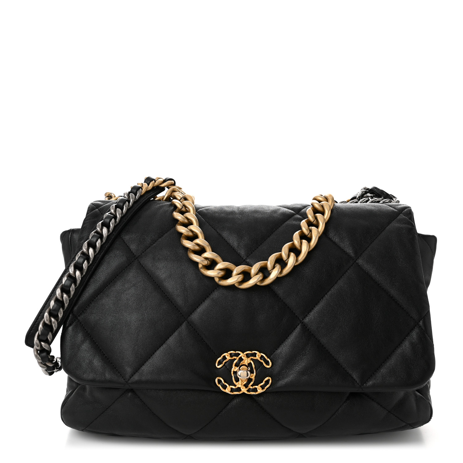 メル56906 CHANEL Lambskin Quilted Maxi Chanel 19 Flap Black 1654805