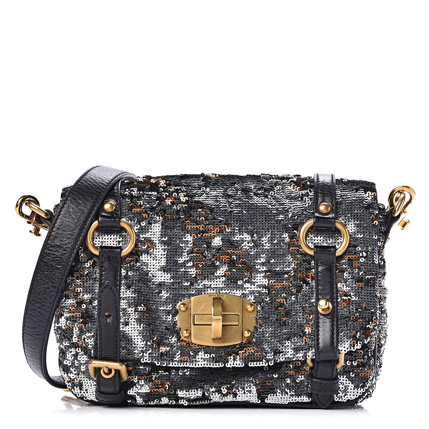 MIU MIU Paillettes Sequined Mini East West Satchel Argento