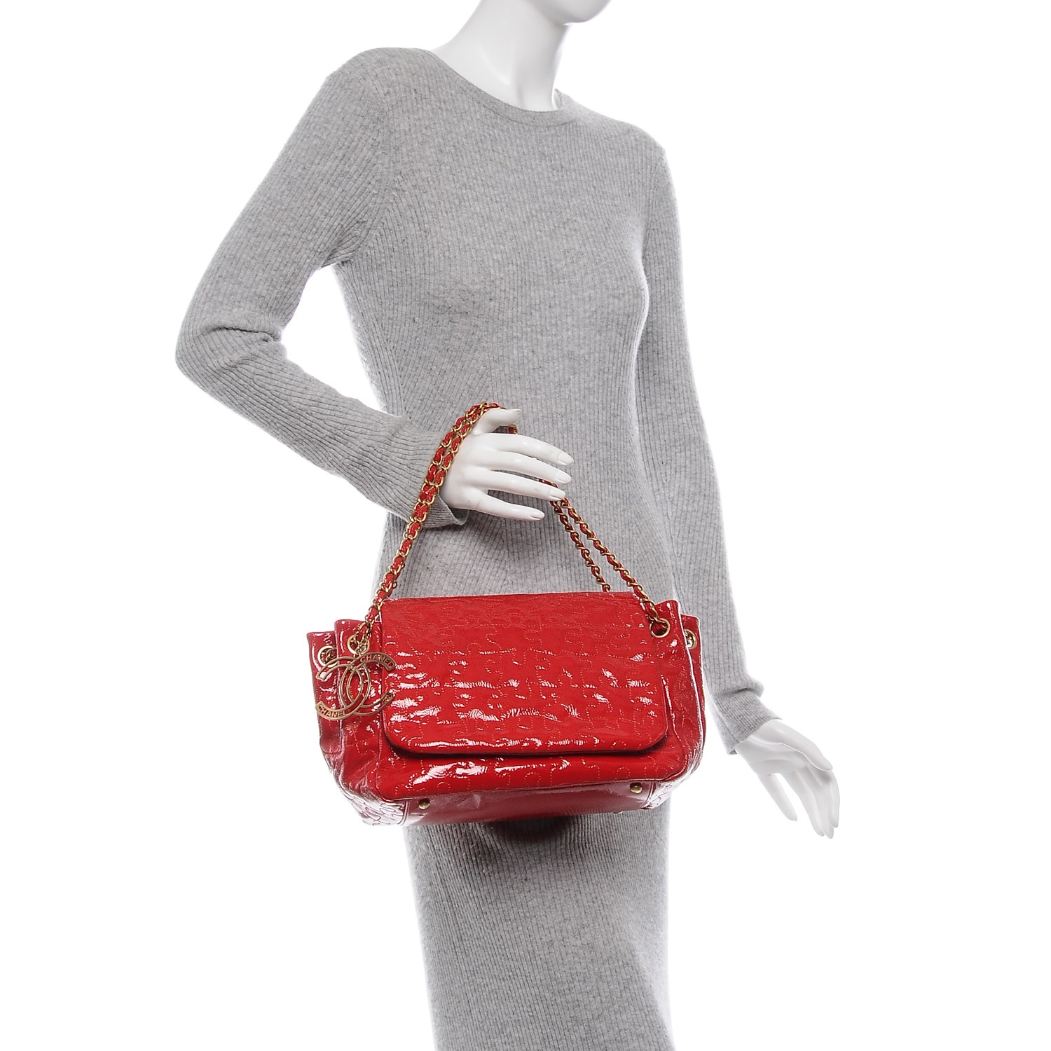 CHANEL Crackled Patent Puzzle Accordion Flap Bag Red 194889