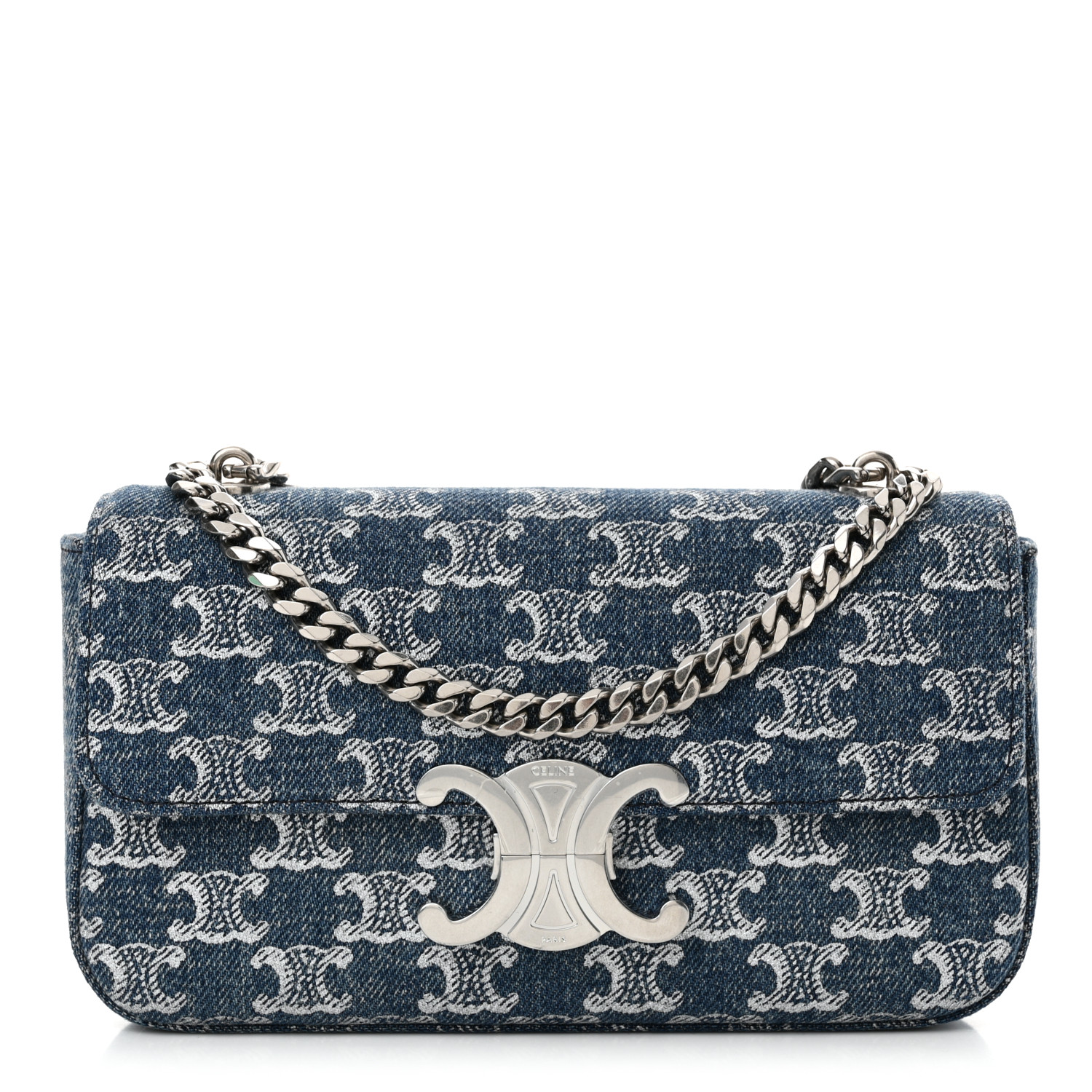 【CELINE(セリーヌ)】CLAUDE DENIM CHAIN SHOULDER BAG CELINE Denim Triomphe Claude Chain Shoulder Bag Blue Silver