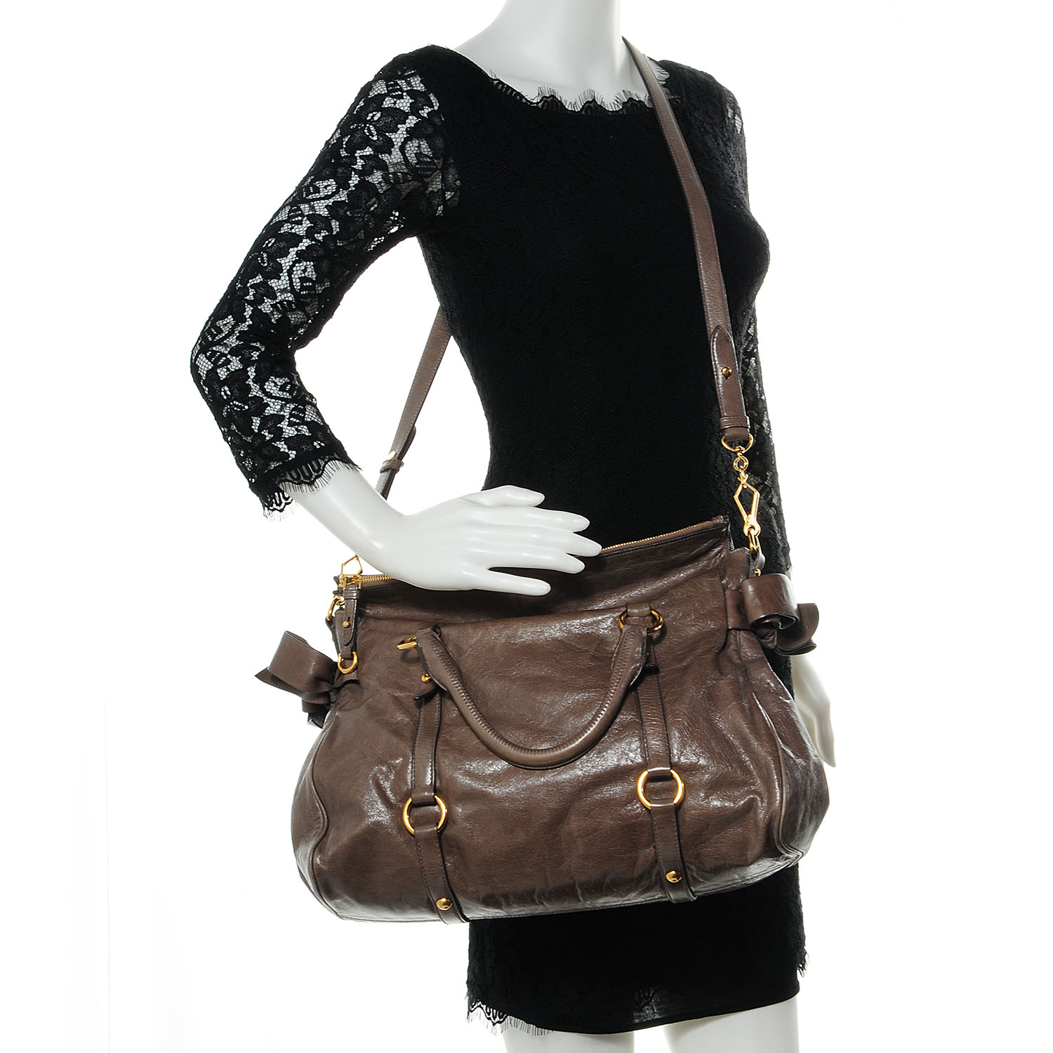 美品 miu miu Vitello Lux Ribbon Bag brown Miu Miu Vitello Lux Bow Bag - Brown Handle Bags, Handbags