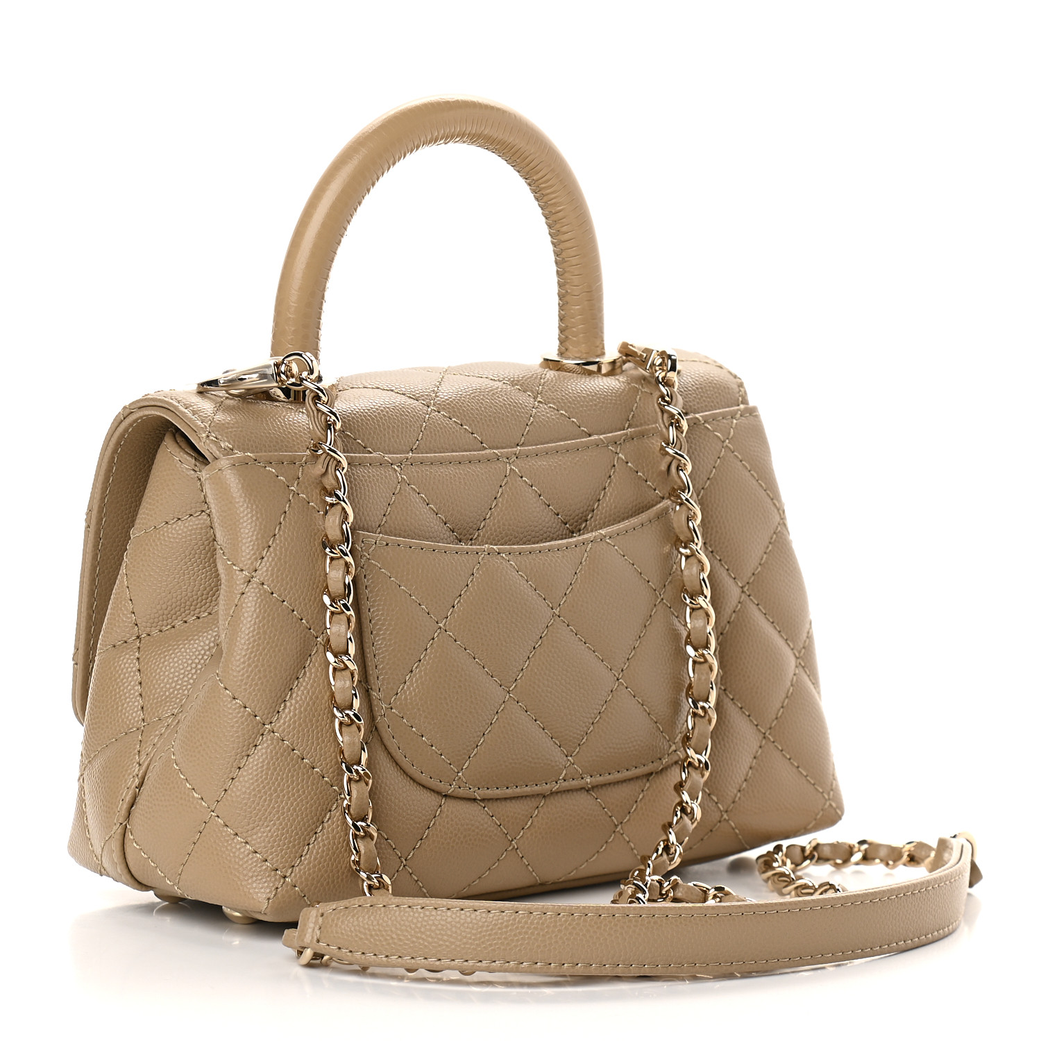 Chanel Caviar Lizard Embossed Quilted Extra Mini Coco Handle Flap Dark Beige 5331 Fashionphile