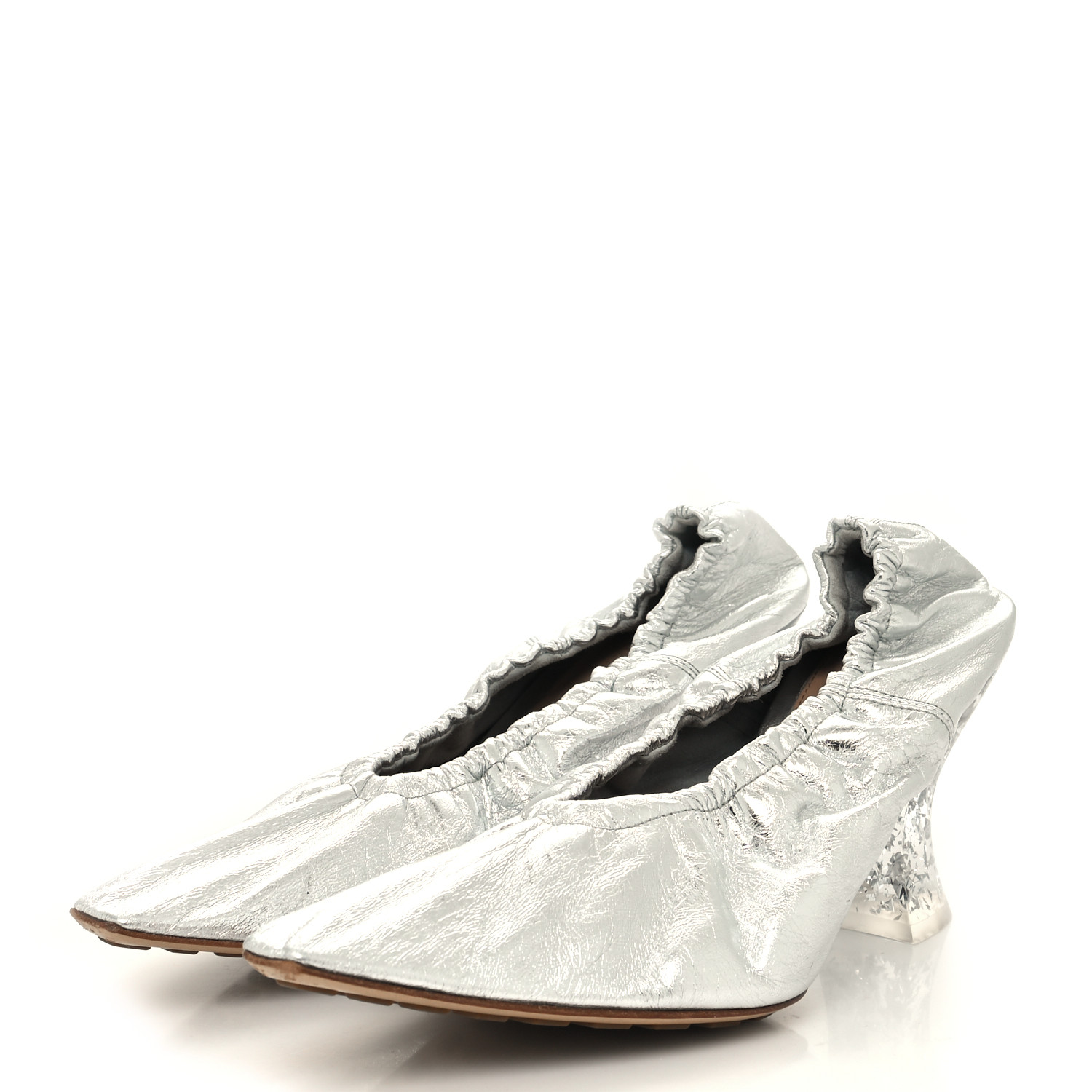 【BOTTEGA VENETA】CRUSH llic Nappa Almond Pumps Fondant BOTTEGA VENETA Metallic Crushed Nappa Glitter Plexiglass