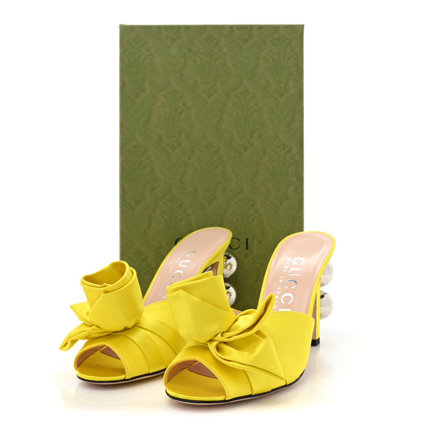 【GUCCI】Shawana サテン ミュール Gucci Shawana Satin Flower Mules in Yellow - Runway Catalog