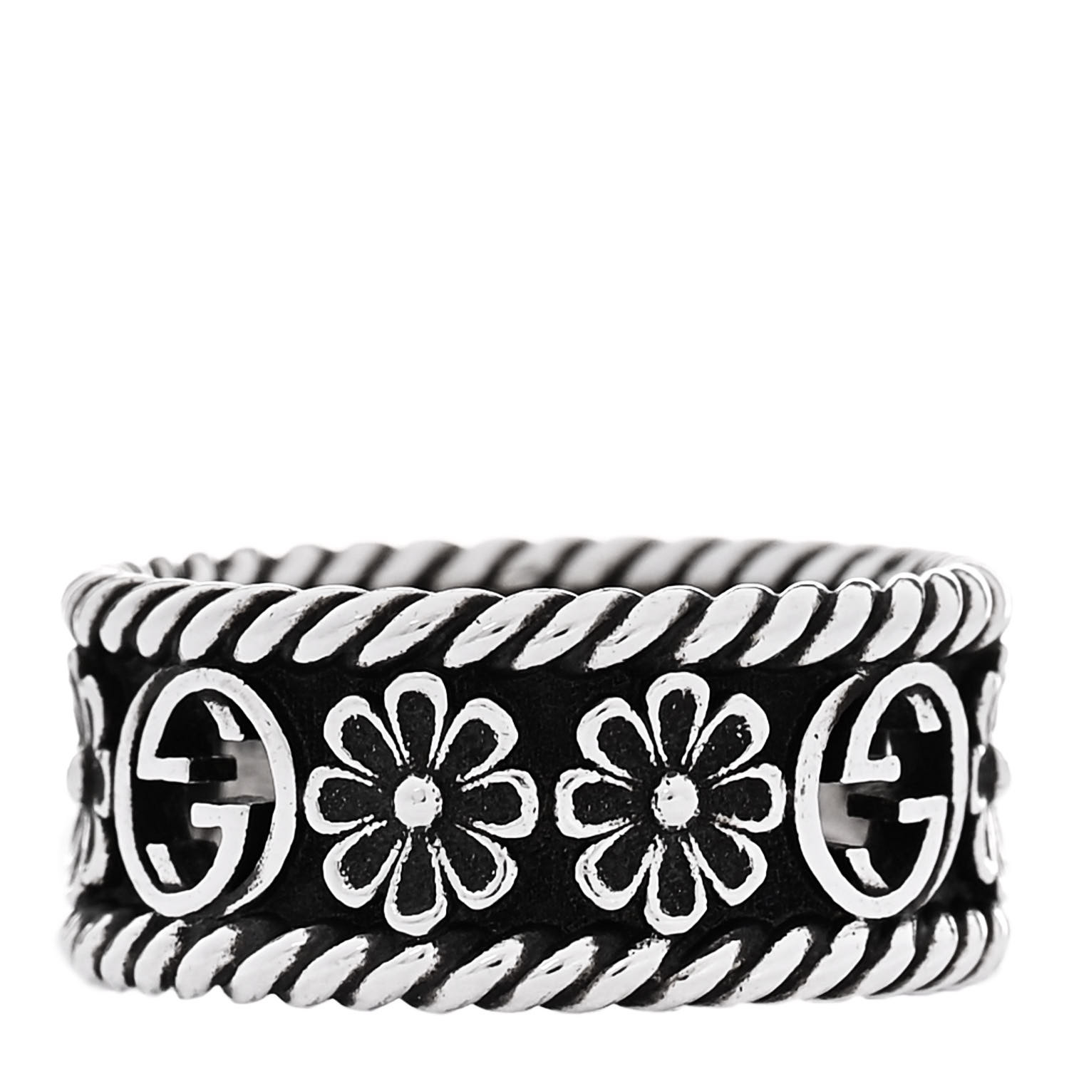 GUCCI Sterling Silver Interlocking G Flower Ring 50 5.25