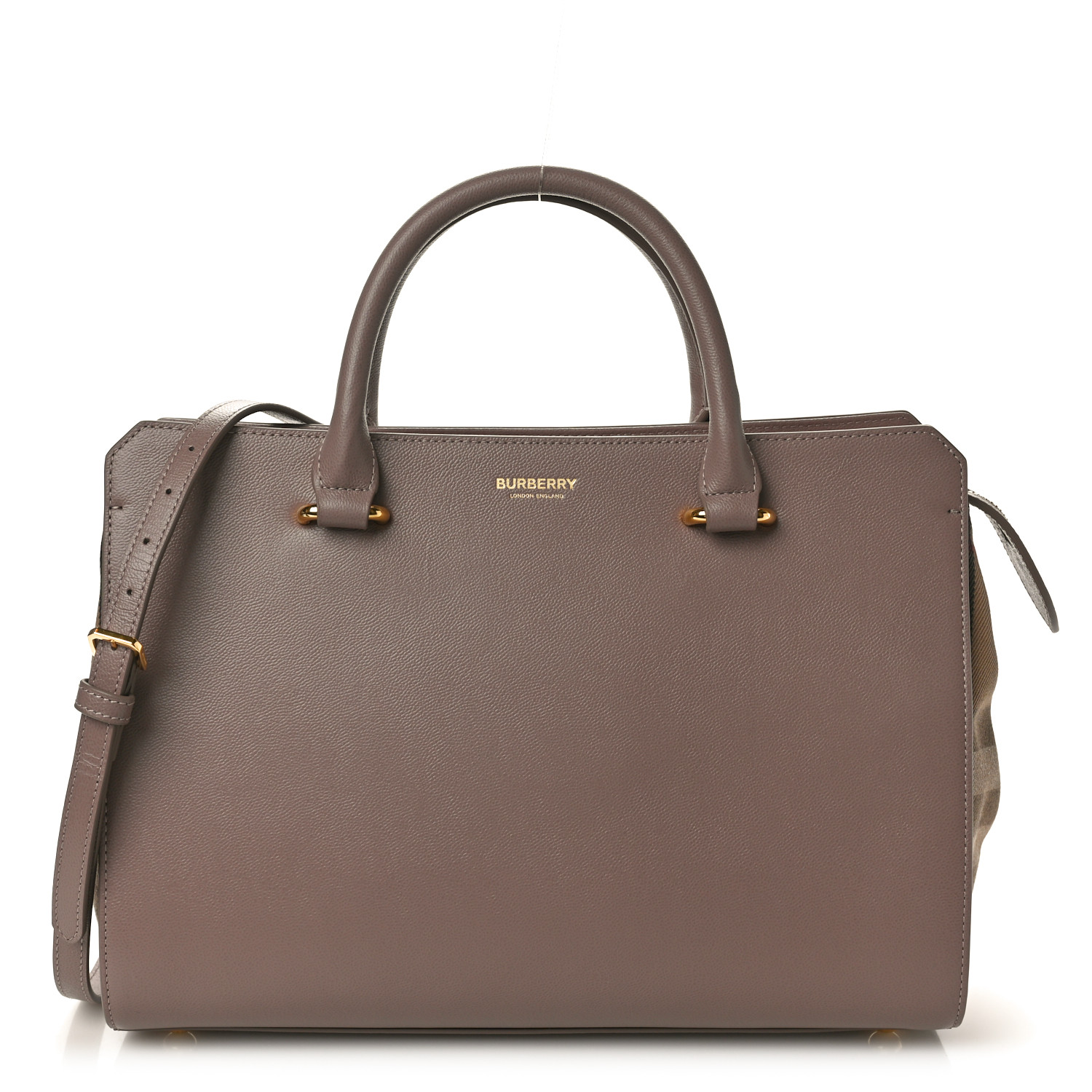BURBERRY Calfskin Mega Check Banwell Tote Grey Mink 1568528