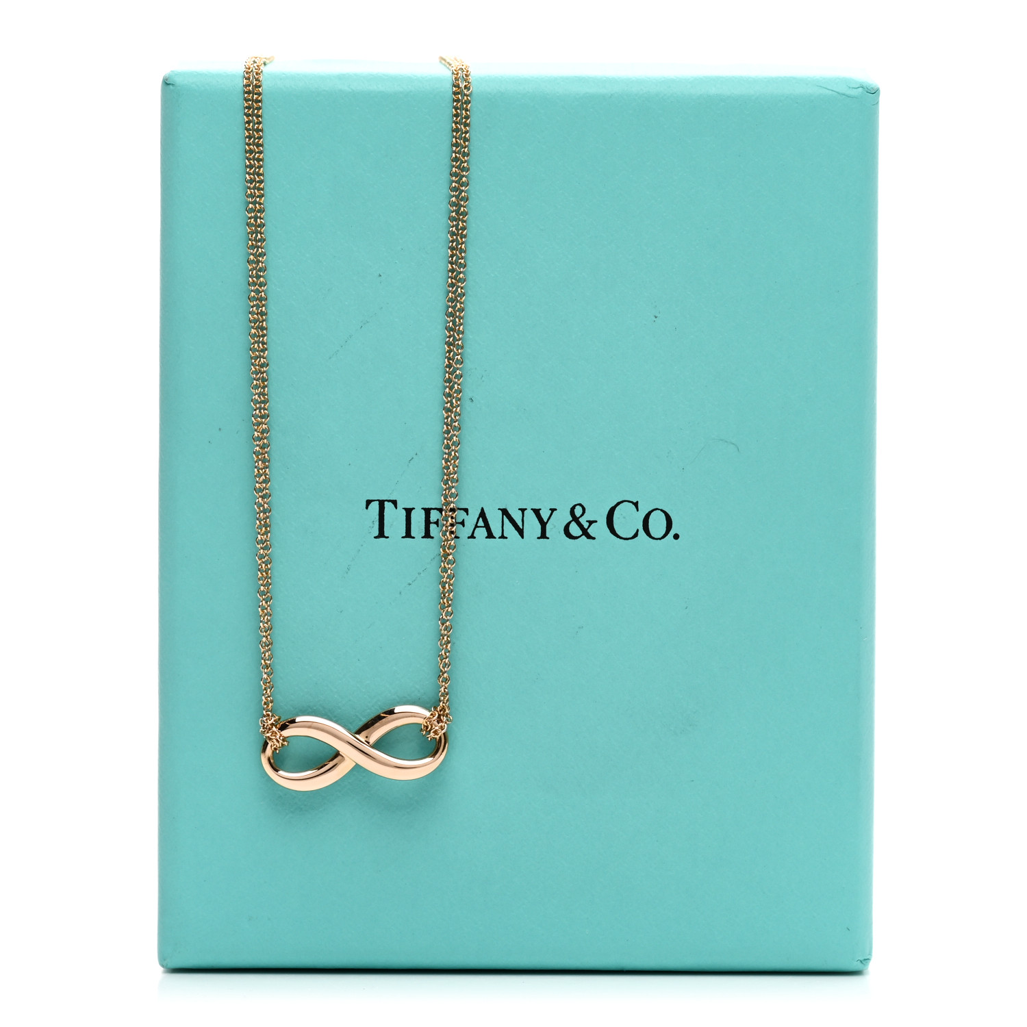 TIFFANY 18K Rose Gold Infinity Double Chain Pendant Necklace
