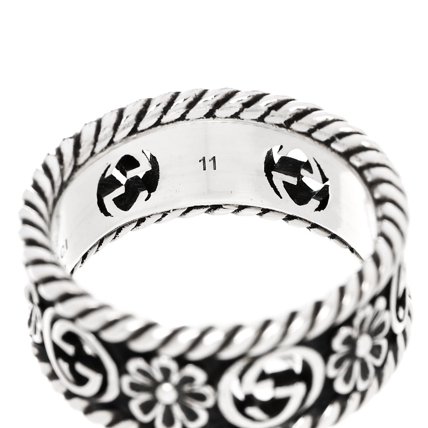 【GUCCI】GG Interlocking Flower Silver Ring GUCCI Sterling Silver Interlocking G Flower Ring 1682063