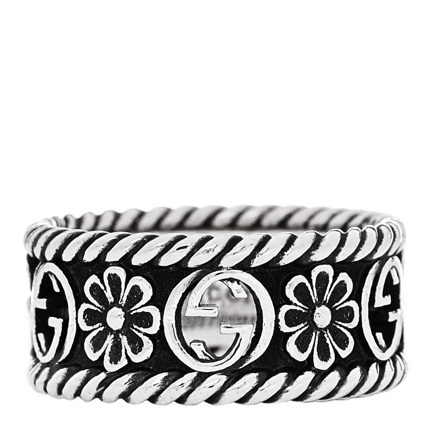 GUCCI Sterling Silver Interlocking G Flower Ring 50 5.25