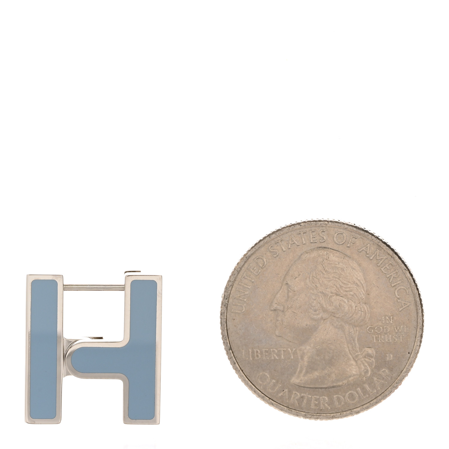 HERMES Palladium Habascule Single Earring Bleu Lin 1570018