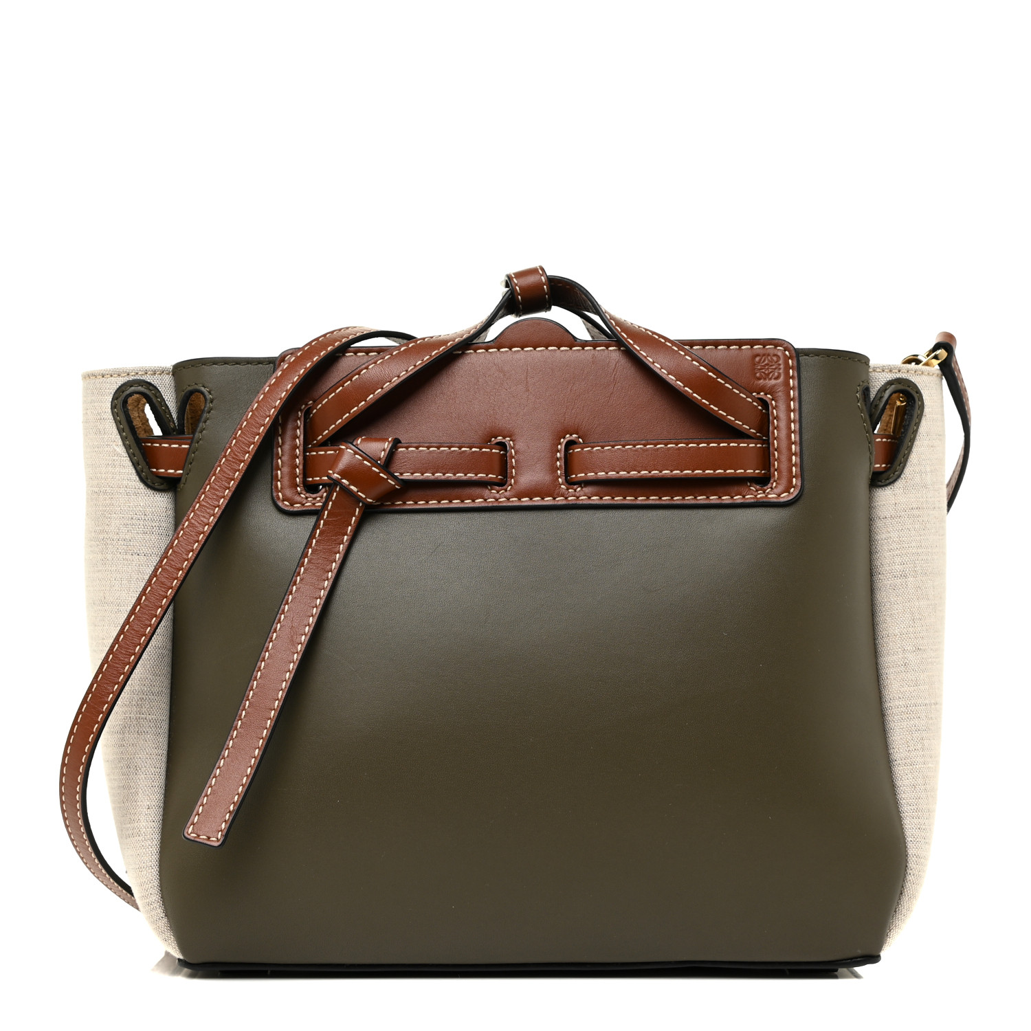 ショルダーバッグ・ポシェット LOEWE Lazo Mini in Khaki Loewe - Lazo Khaki Green & Natural Mini Handbag | Mitchell