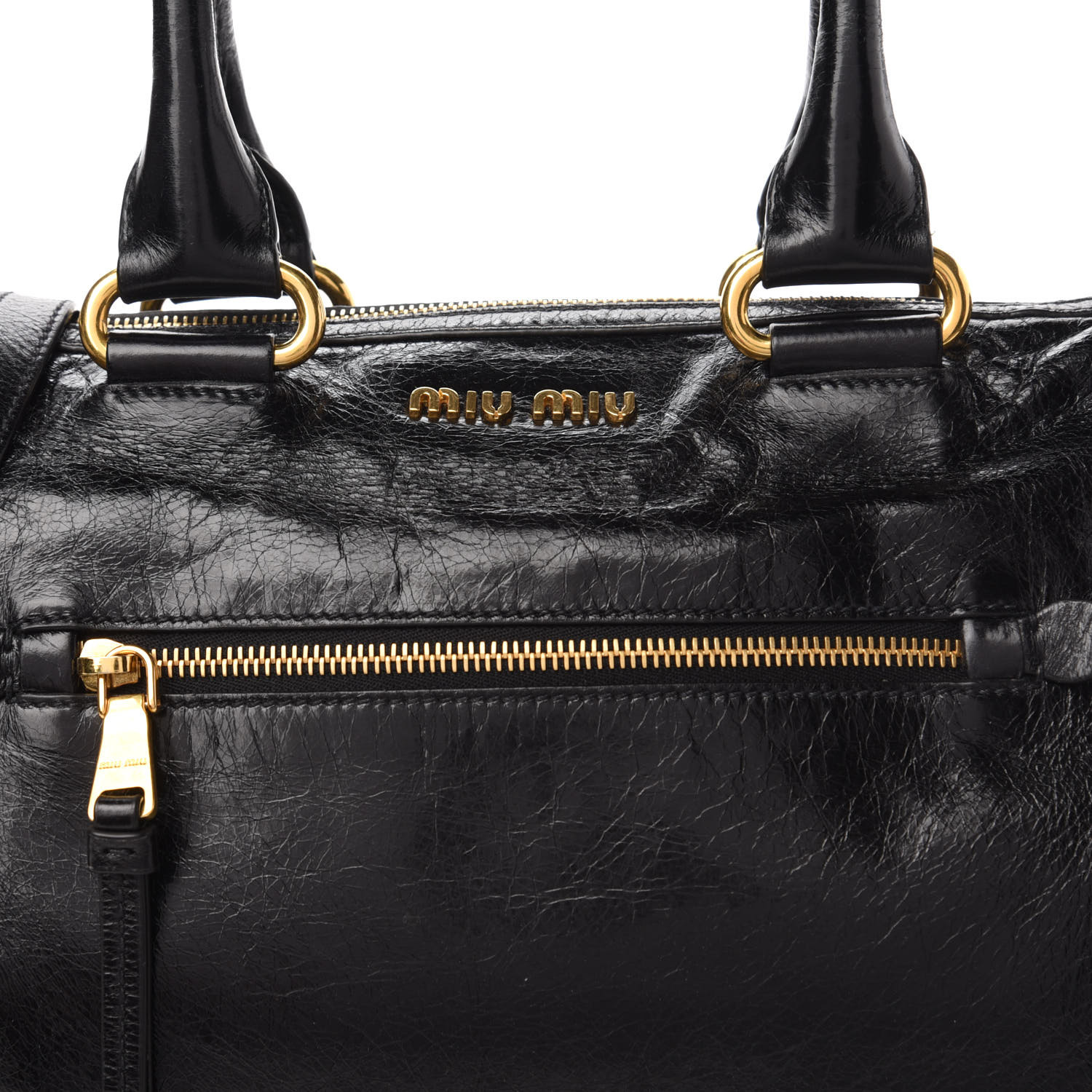 MIU MIU Vitello Shine Zip Tote Black 716500 | FASHIONPHILE