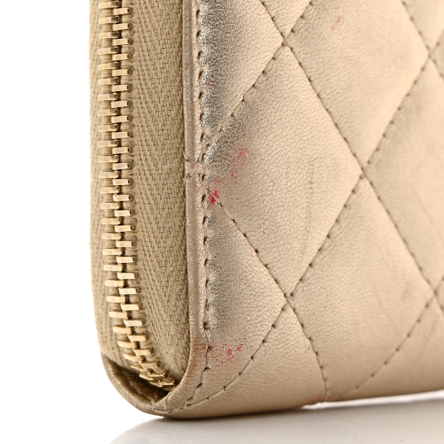 CHANEL Metallic Lambskin Quilted Large Gusset Zip Around