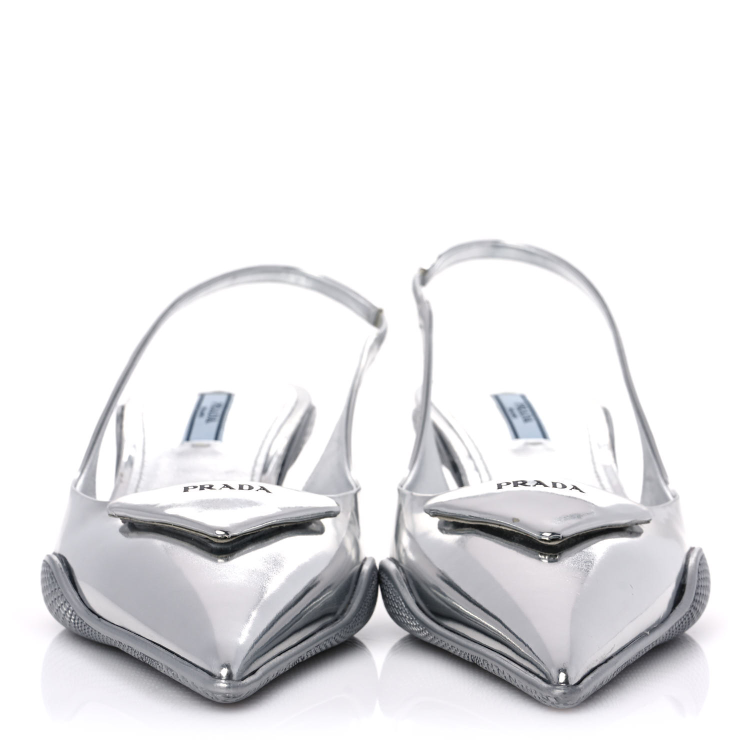 PRADA セール★ 1XX725 PRADA Spazzolato Triangle Logo Pointed Toe 45mm Slingback