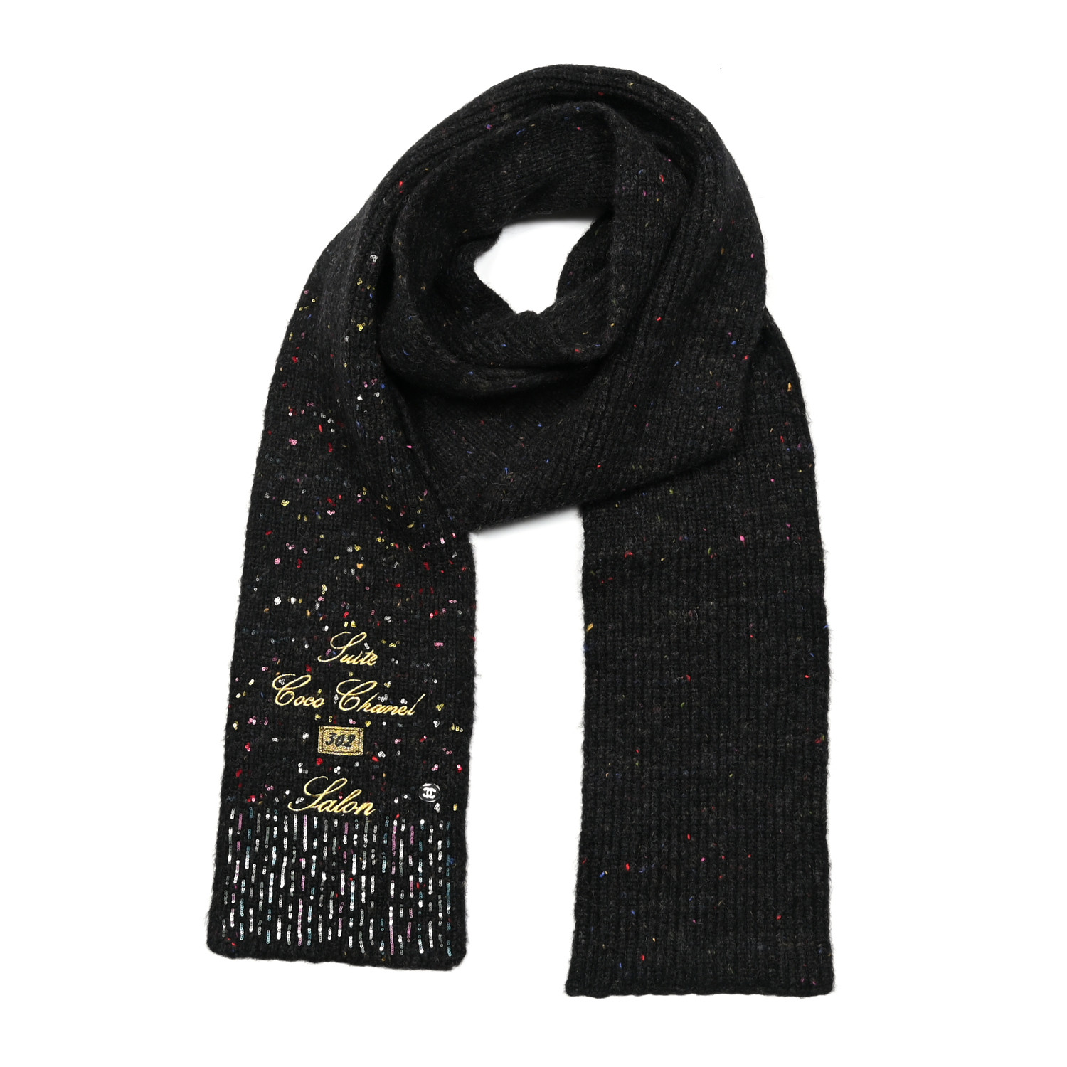 CHANEL Wool Alpaca CC Coco Chanel Scarf Charcoal Multicolor