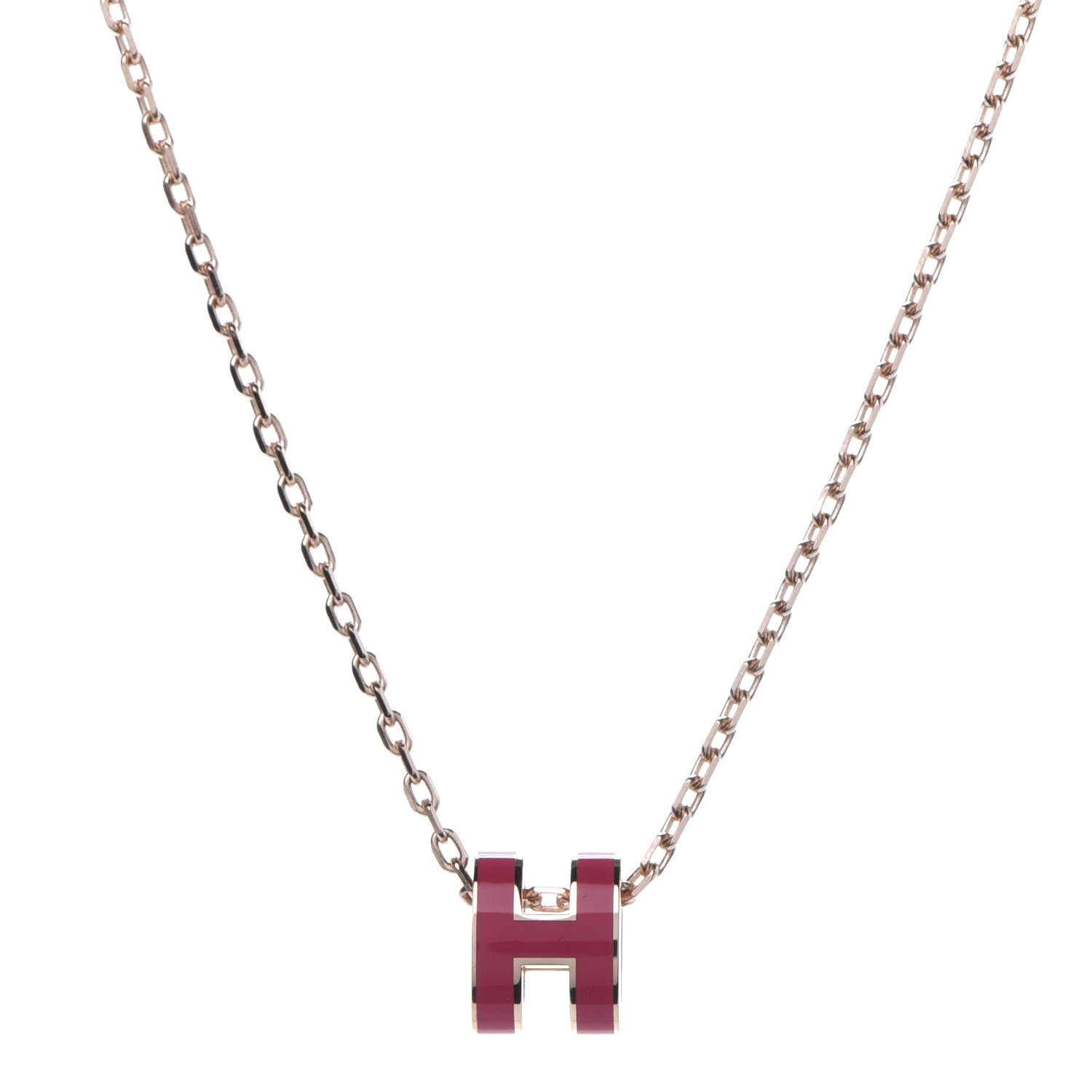 HERMES Lacquered Rose Gold Mini Pop H Pendant Necklace Rose