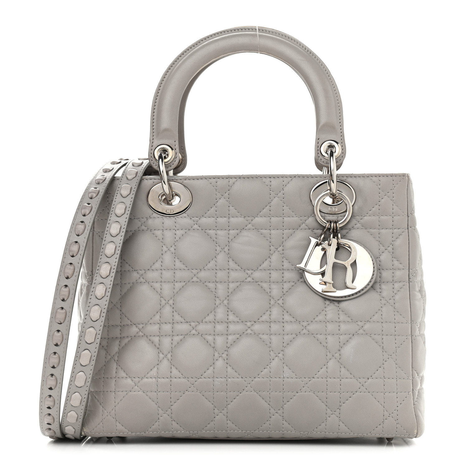 CHRISTIAN DIOR Lambskin Cannage Medium Lady Dior Grey 958514