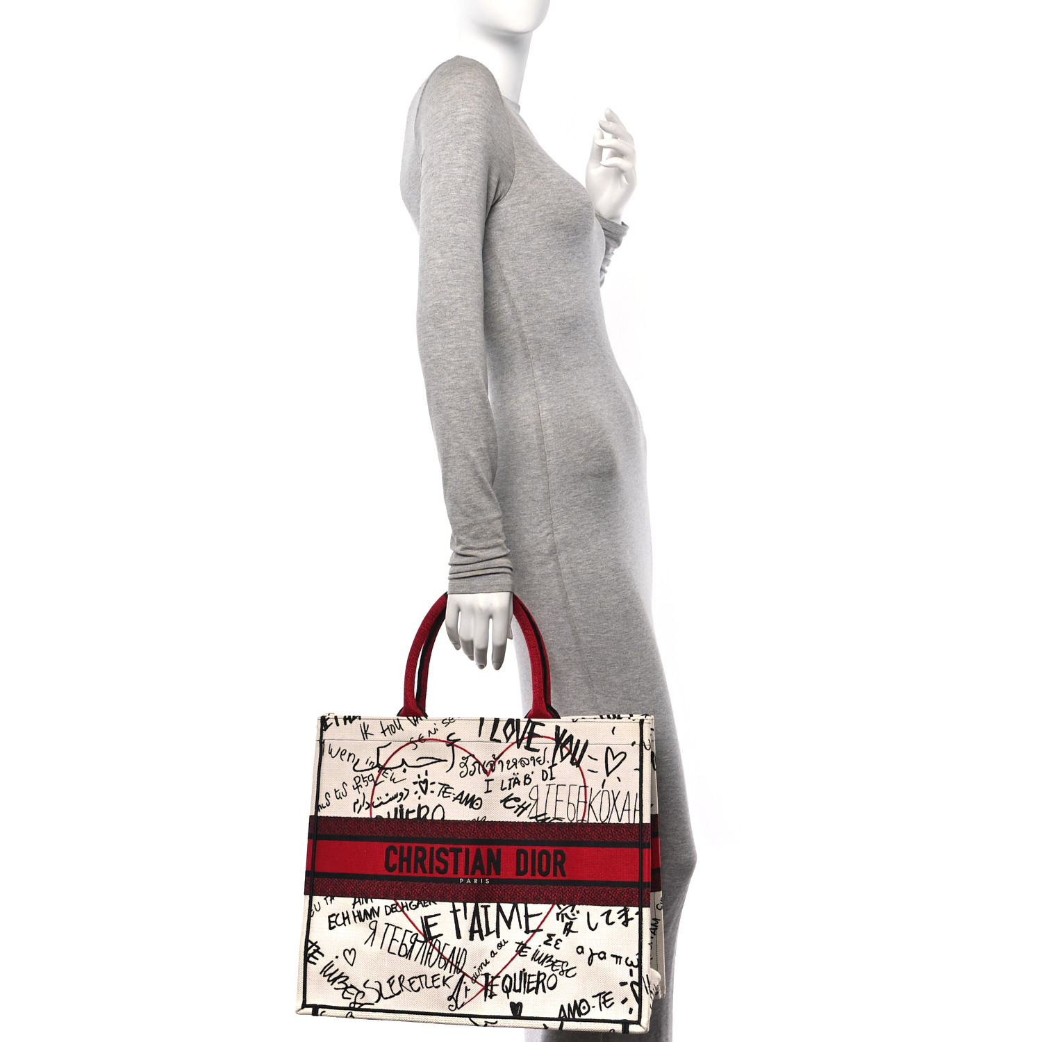 Dior★Dior Large DiorAmour Graffiti Book Tote BAG CHRISTIAN DIOR Canvas Embroidered Large Dioramour Graffiti