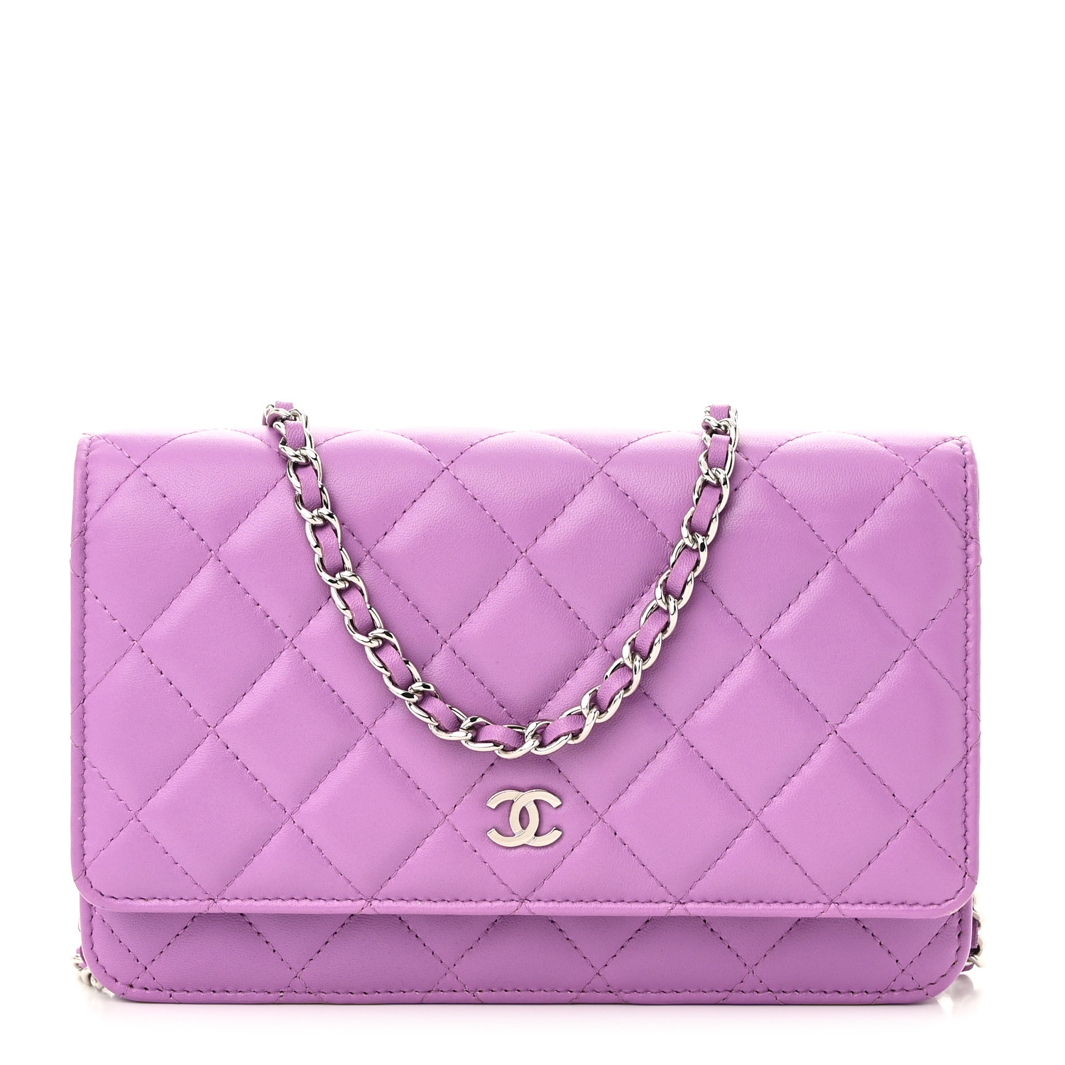 CHANEL Lambskin Quilted Wallet On Chain WOC Purple 1616125