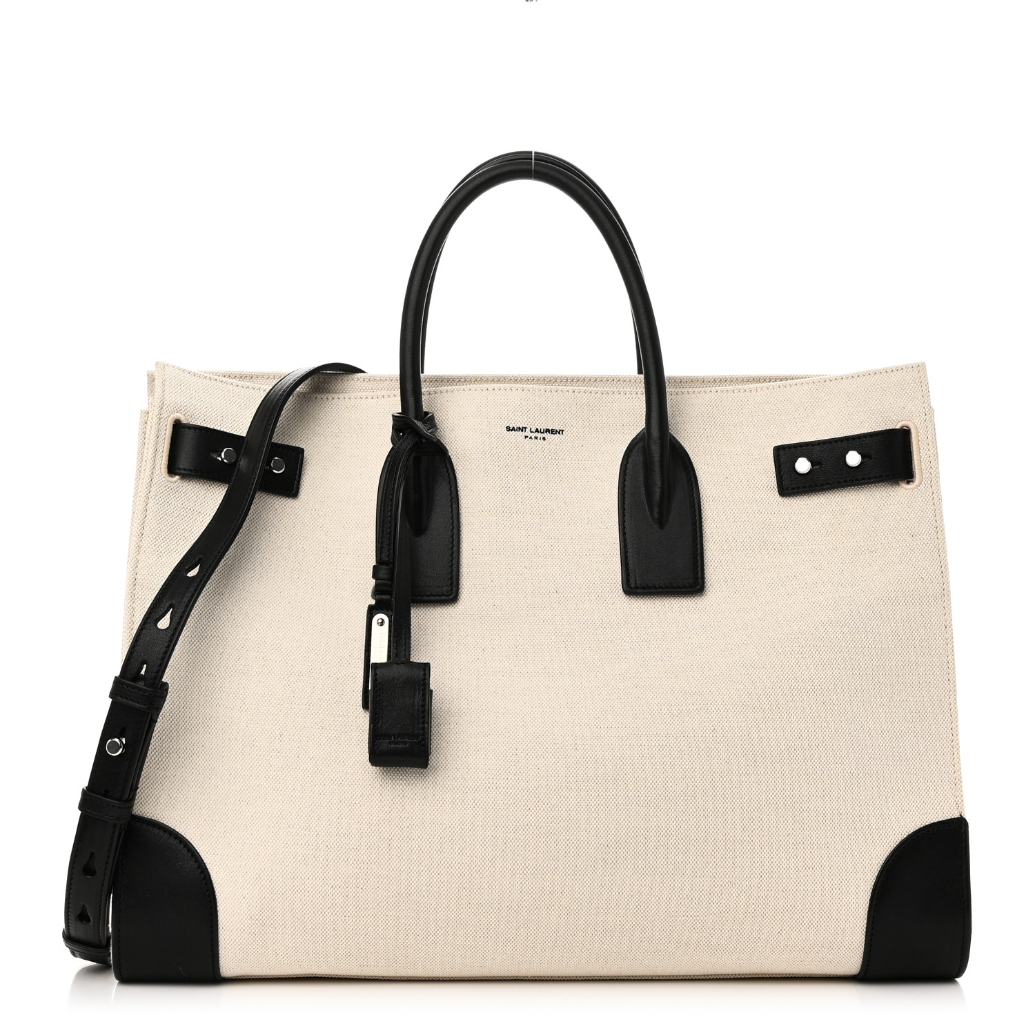 SAINT LAURENT Canvas Calfskin Large Thin Sac De Jour Naturel