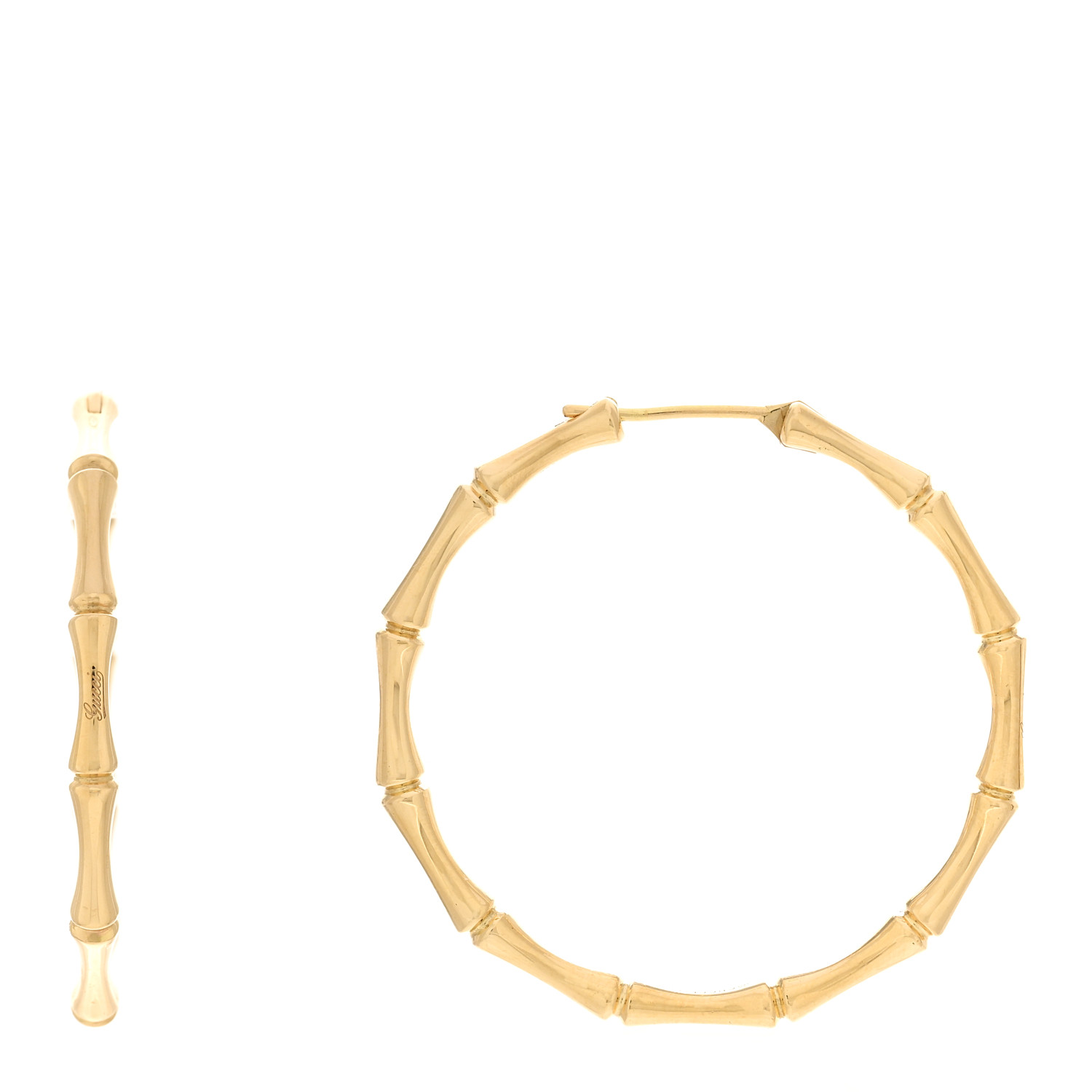 GUCCI 18K Yellow Gold Bamboo Hoop Earrings 1522960