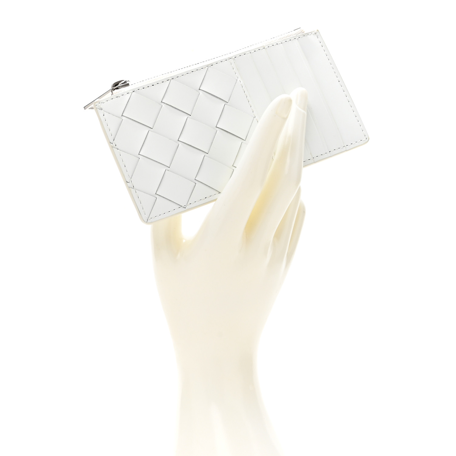 【関税送料込】Bottega Intreccio Card Holder ホワイト BOTTEGA VENETA Calfskin Intrecciato Zip Card Holder White