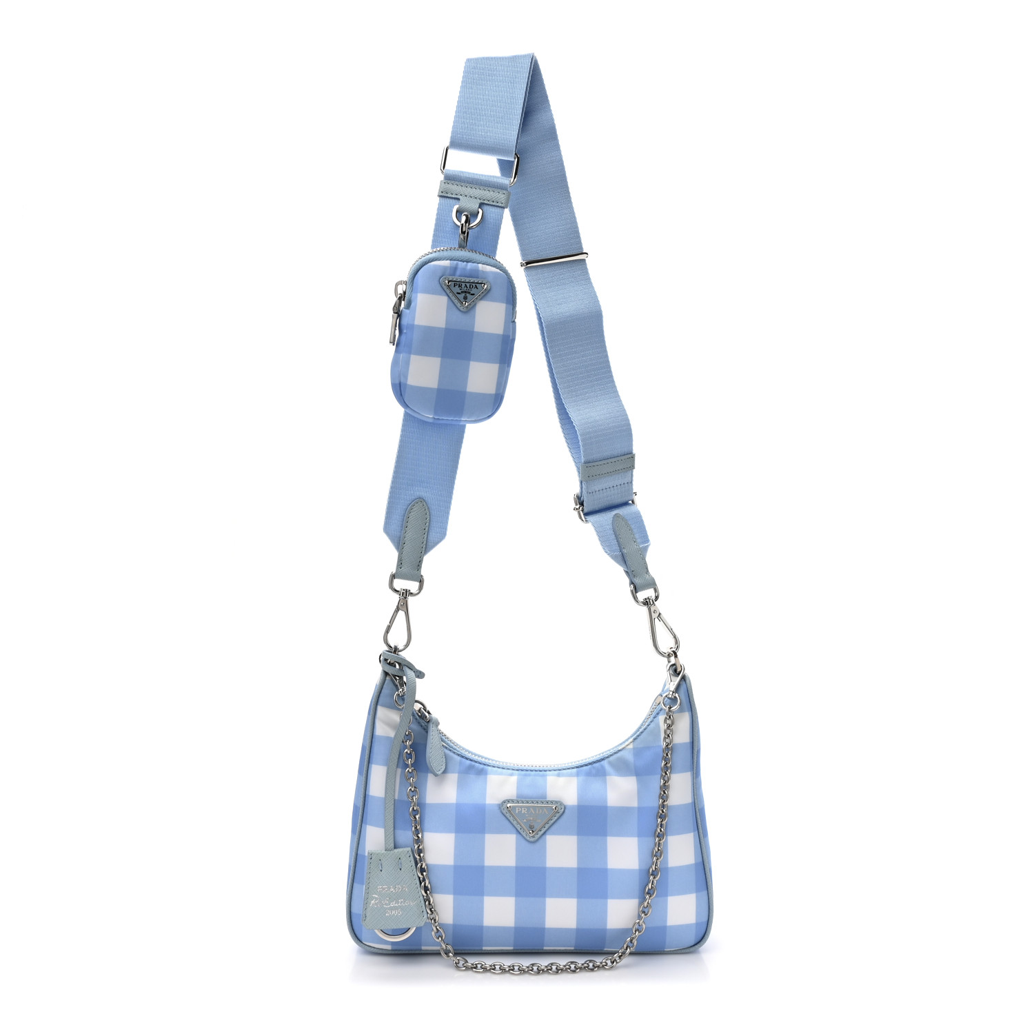 PRADA Light blue bag in printed Re-Nylon【関税送料込】 PRADA Re-Nylon Saffiano Gingham Print Re-Edition 2005
