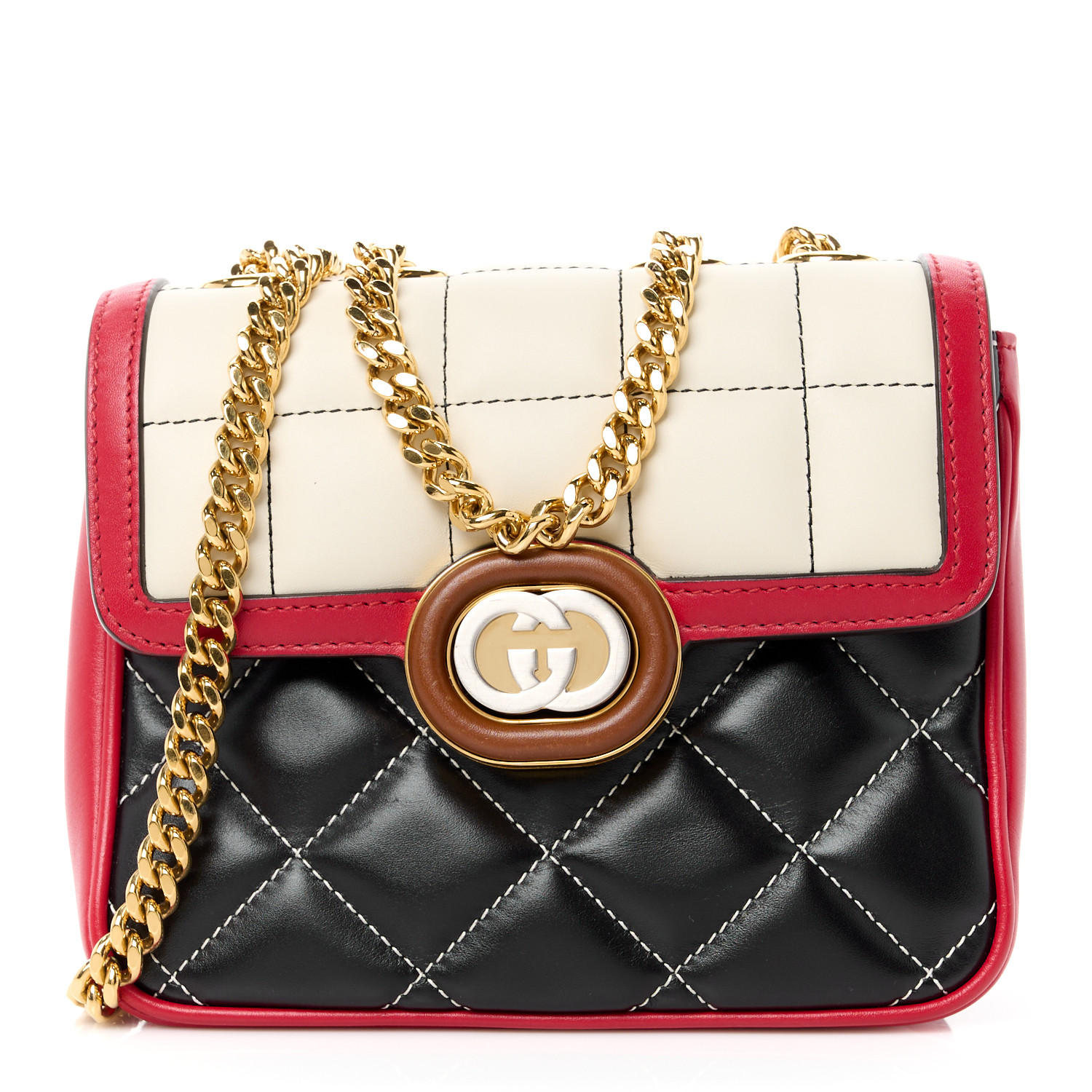 GUCCI Calfskin Quilted Mini Deco Shoulder Bag Mystic White