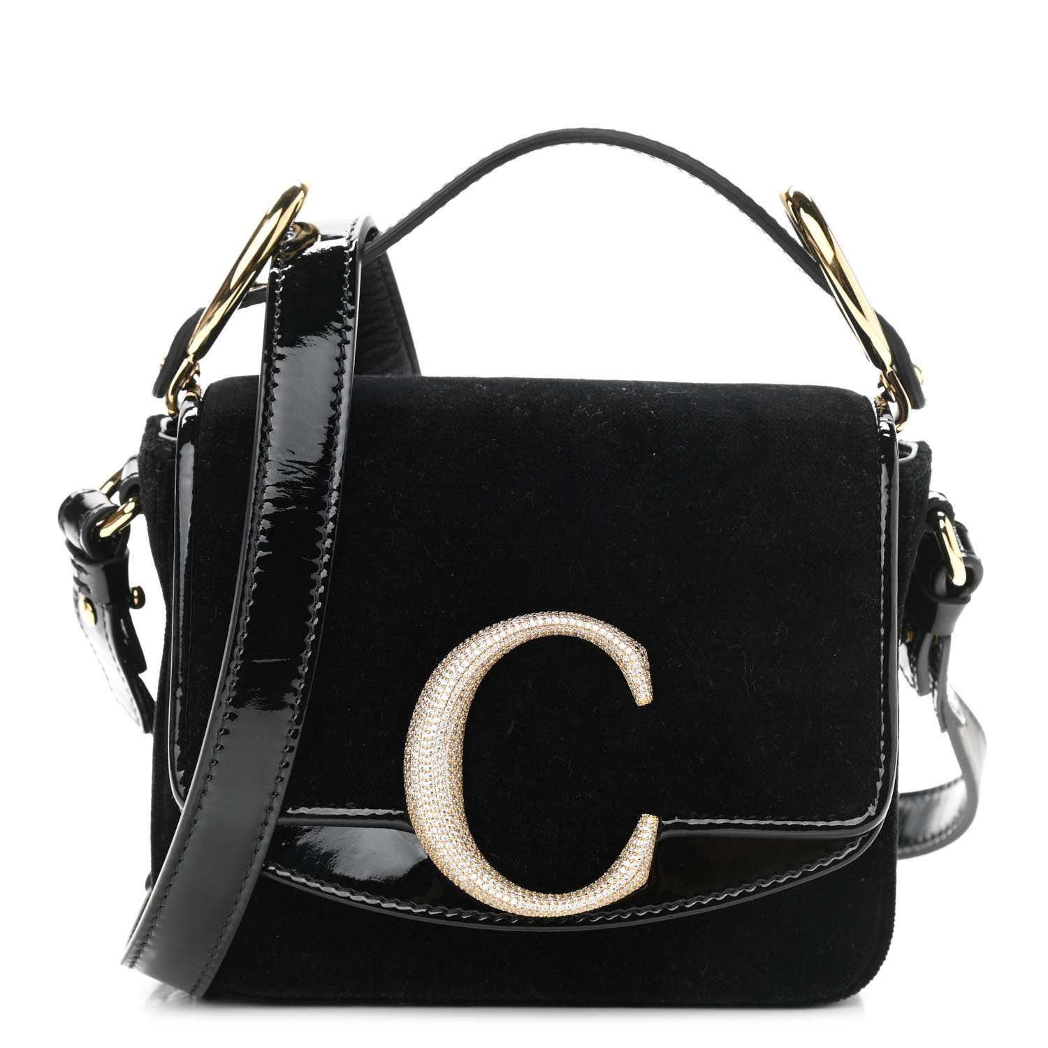 CHLOE Velvet Crystal Mini C Double Carry Black 1025185