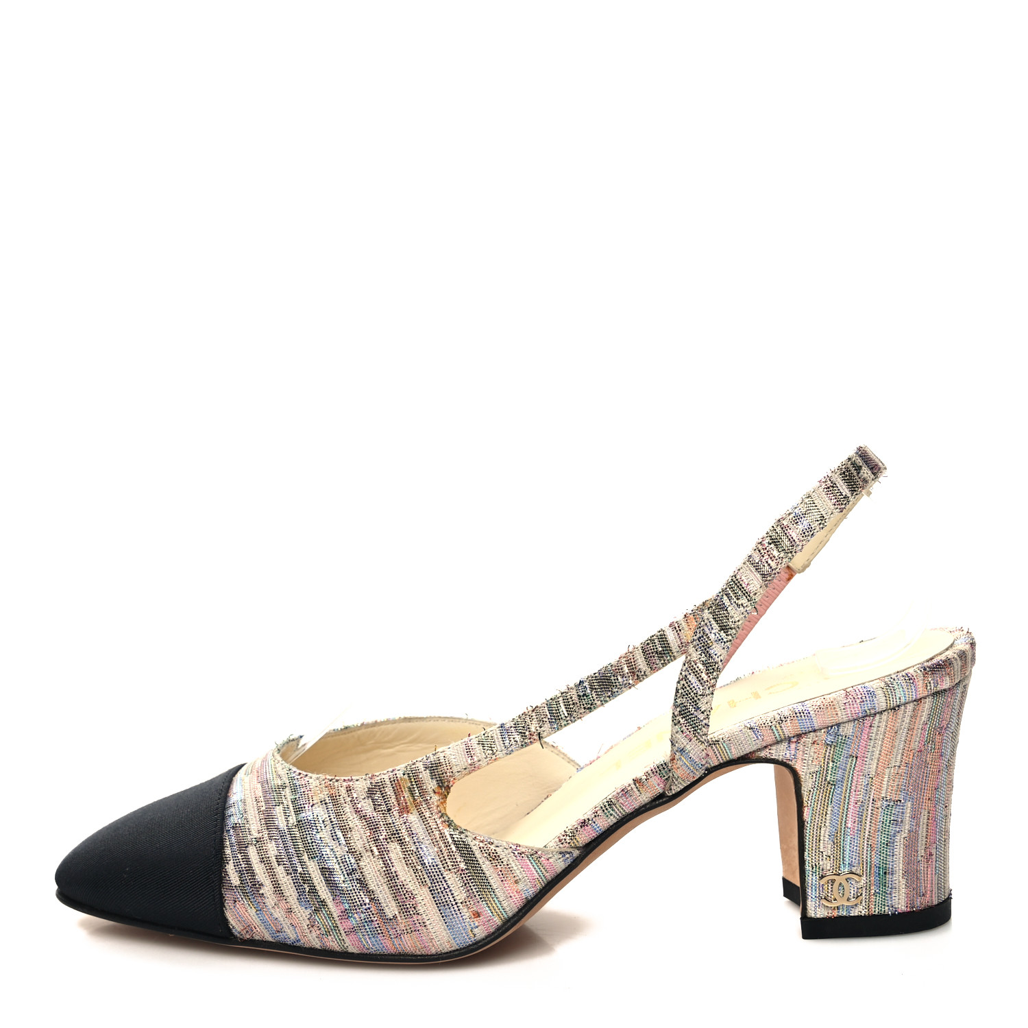 CHANEL Tweed Grosgrain Cap Toe CC Slingback Pumps 37