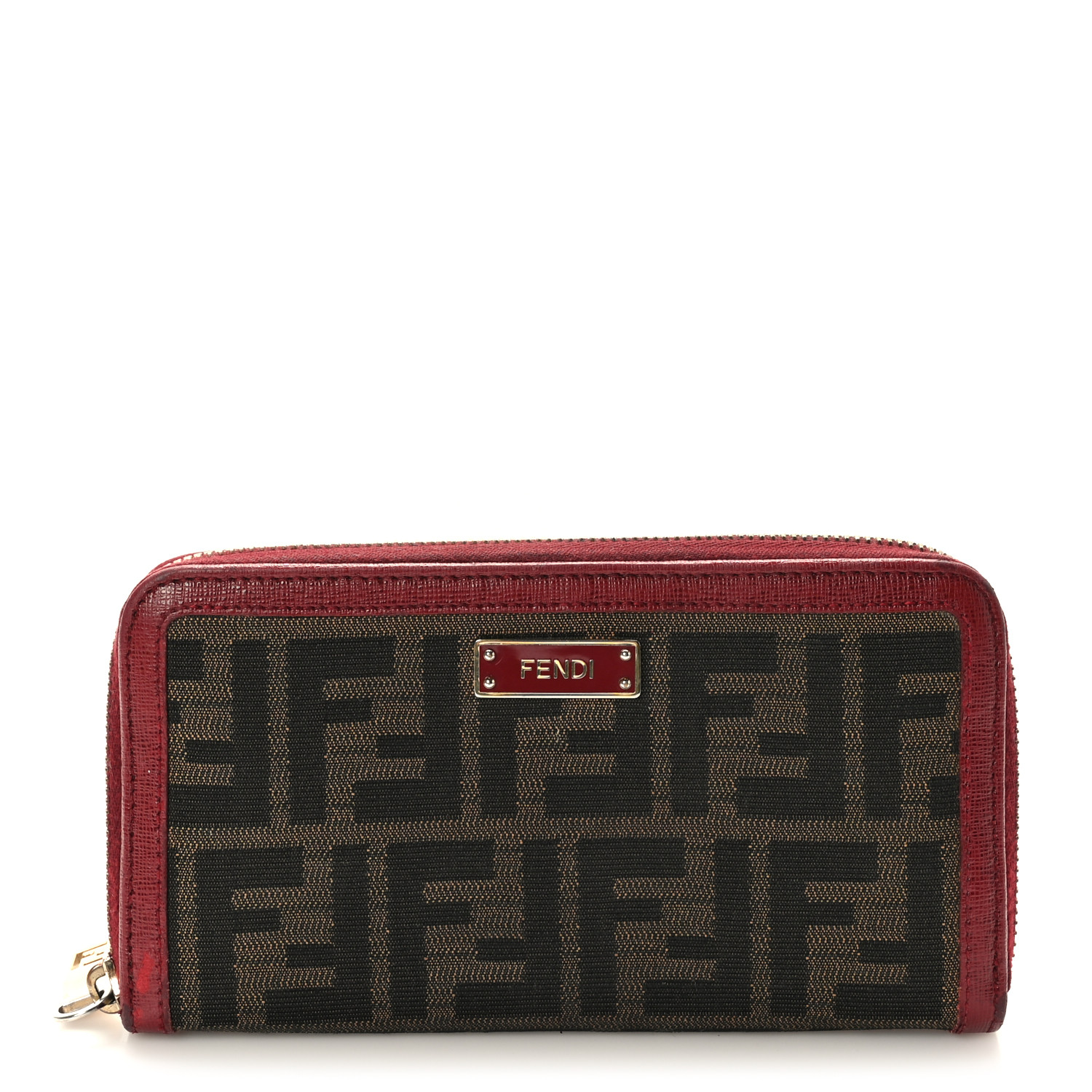 FENDI Zucca Zip Around Wallet Red 1462685 | FASHIONPHILE