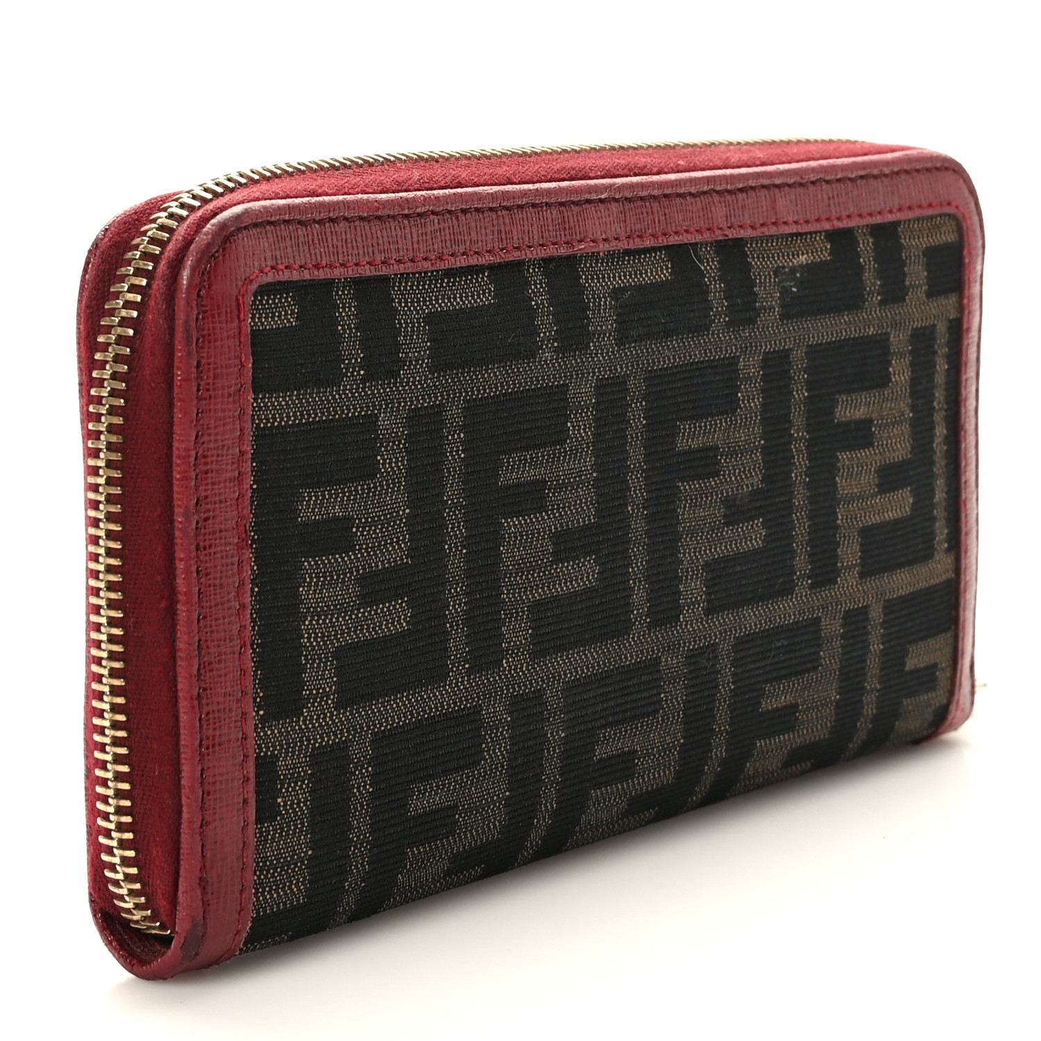 FENDI Zucca Zip Around Wallet Red 1462685 | FASHIONPHILE