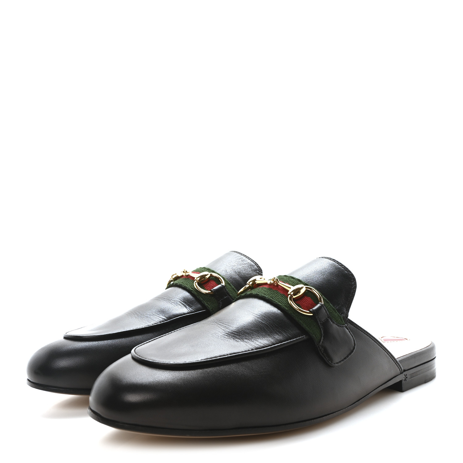 GUCCI Malaga Kid Web Womens Princetown Slippers 37 Black