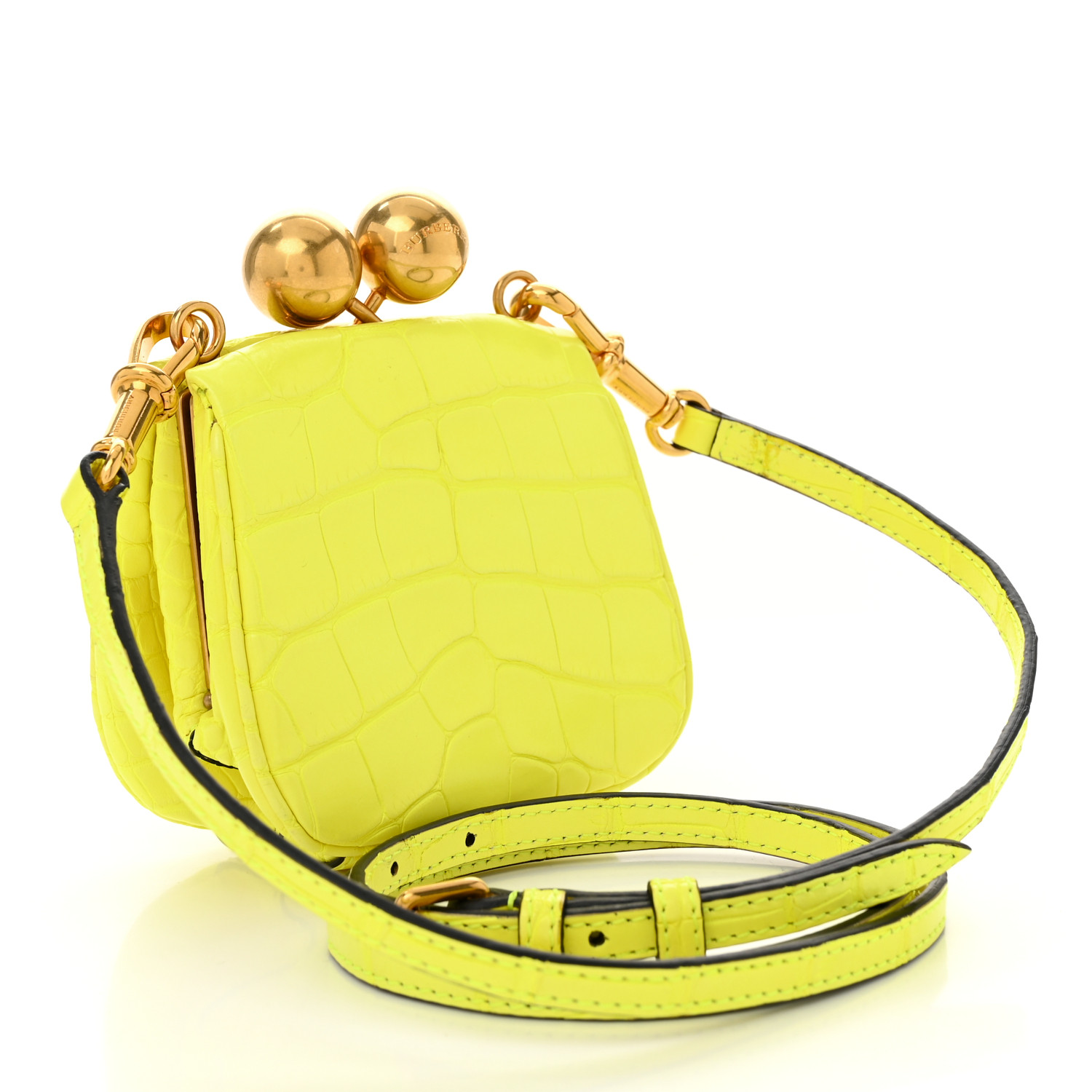 BURBERRY Alligator Mini Frame Bag Neon Yellow 1704235