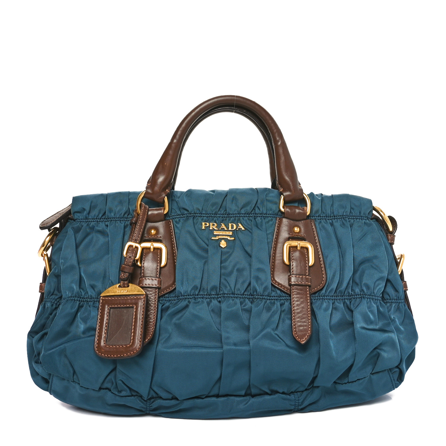 PRADA Tessuto Nylon Soft Calfskin Shopping Satchel Blue