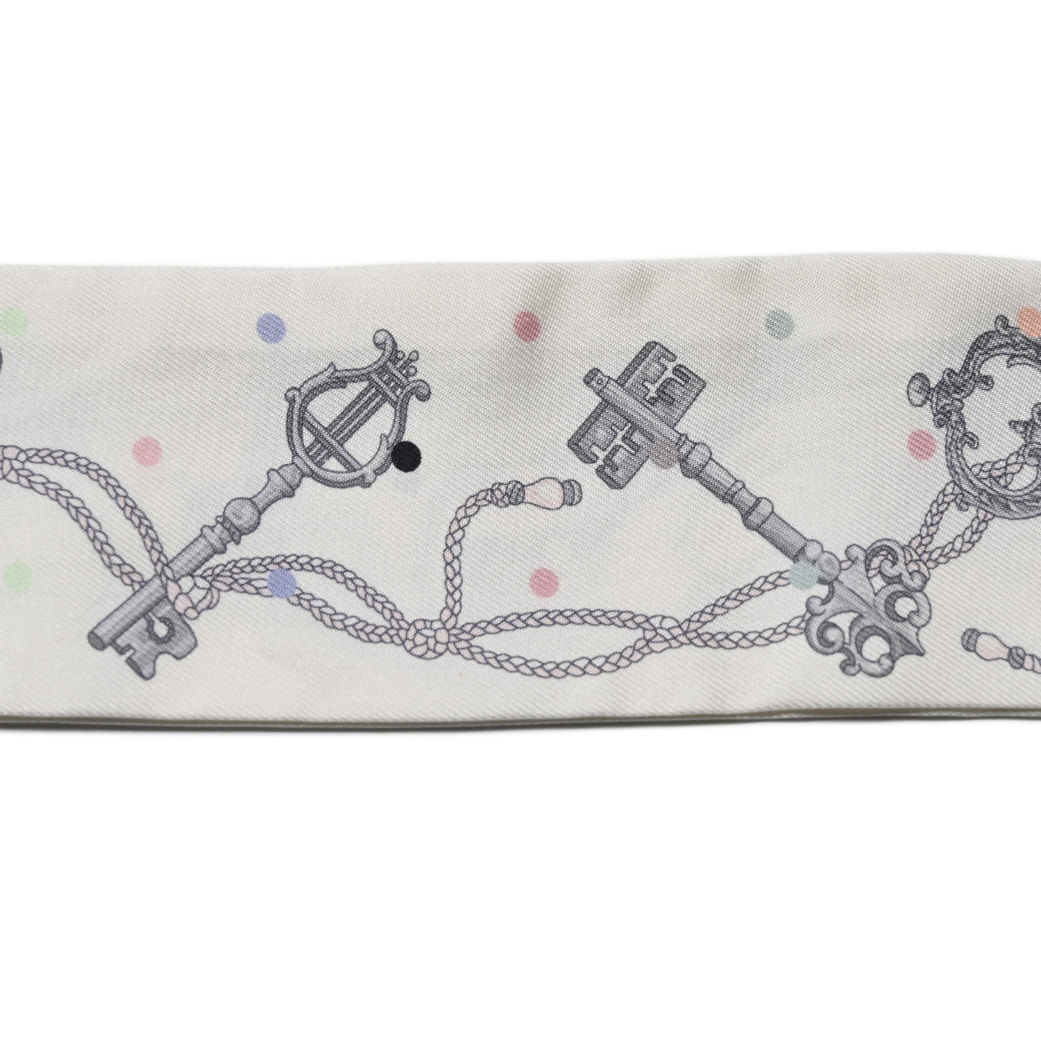 HERMES Silk Les Cles A Pois Twilly White Gris Acier 1698672