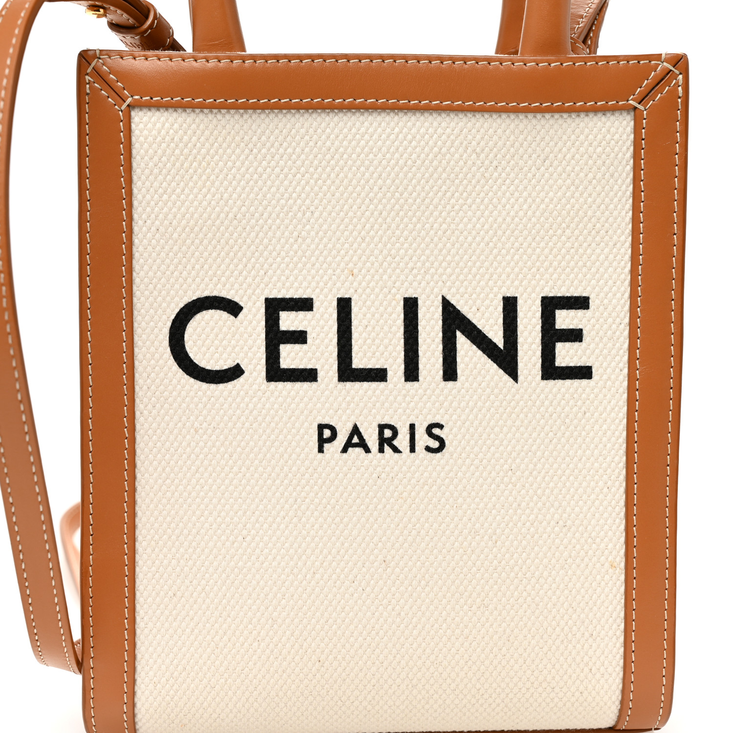 CELINE Canvas Calfskin Mini Vertical Cabas Natural Tan