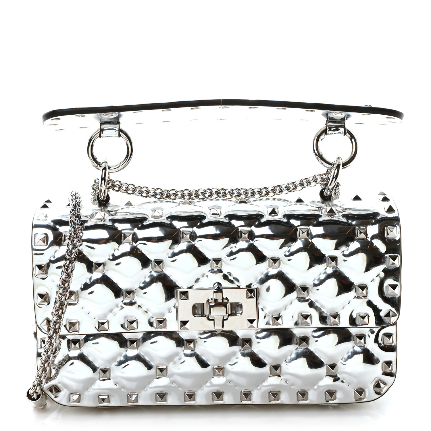 VALENTINO GARAVANI Metallic Patent Quilted Small Rockstud