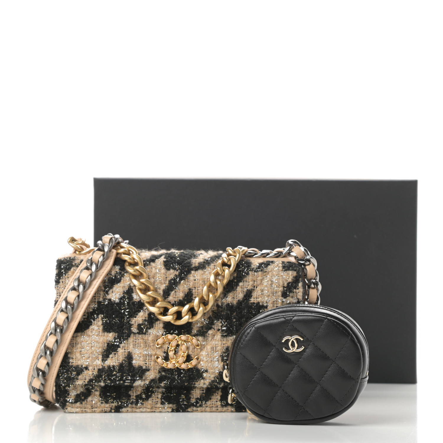 Chanel 19 Wallet On Chain WOC Houndstooth Beige Black Tweed Gold Hardw –  Coco Approved Studio