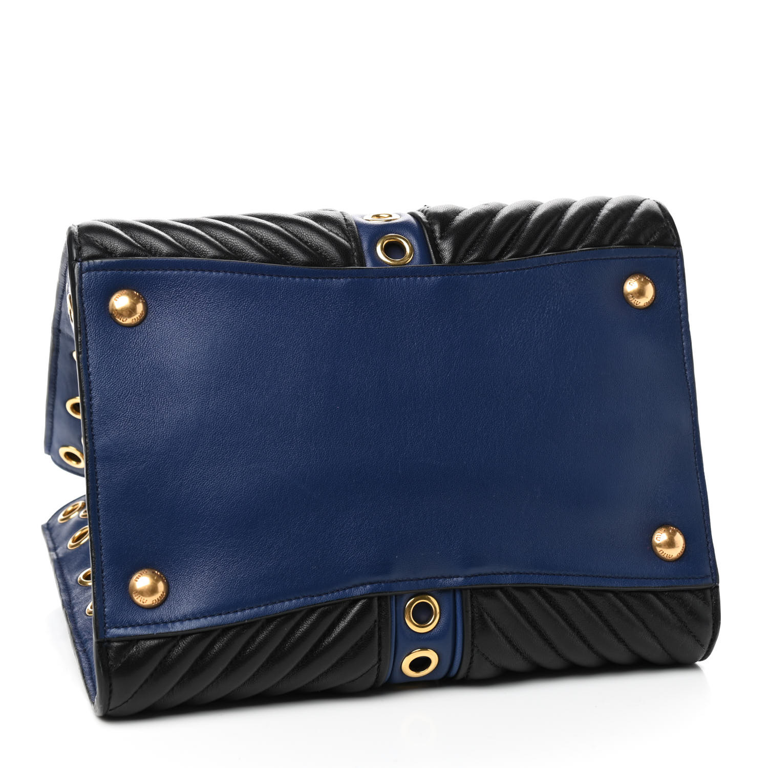 MIU MIU Nappa Biker Grommet Top Handle Tote Inchiostro Black