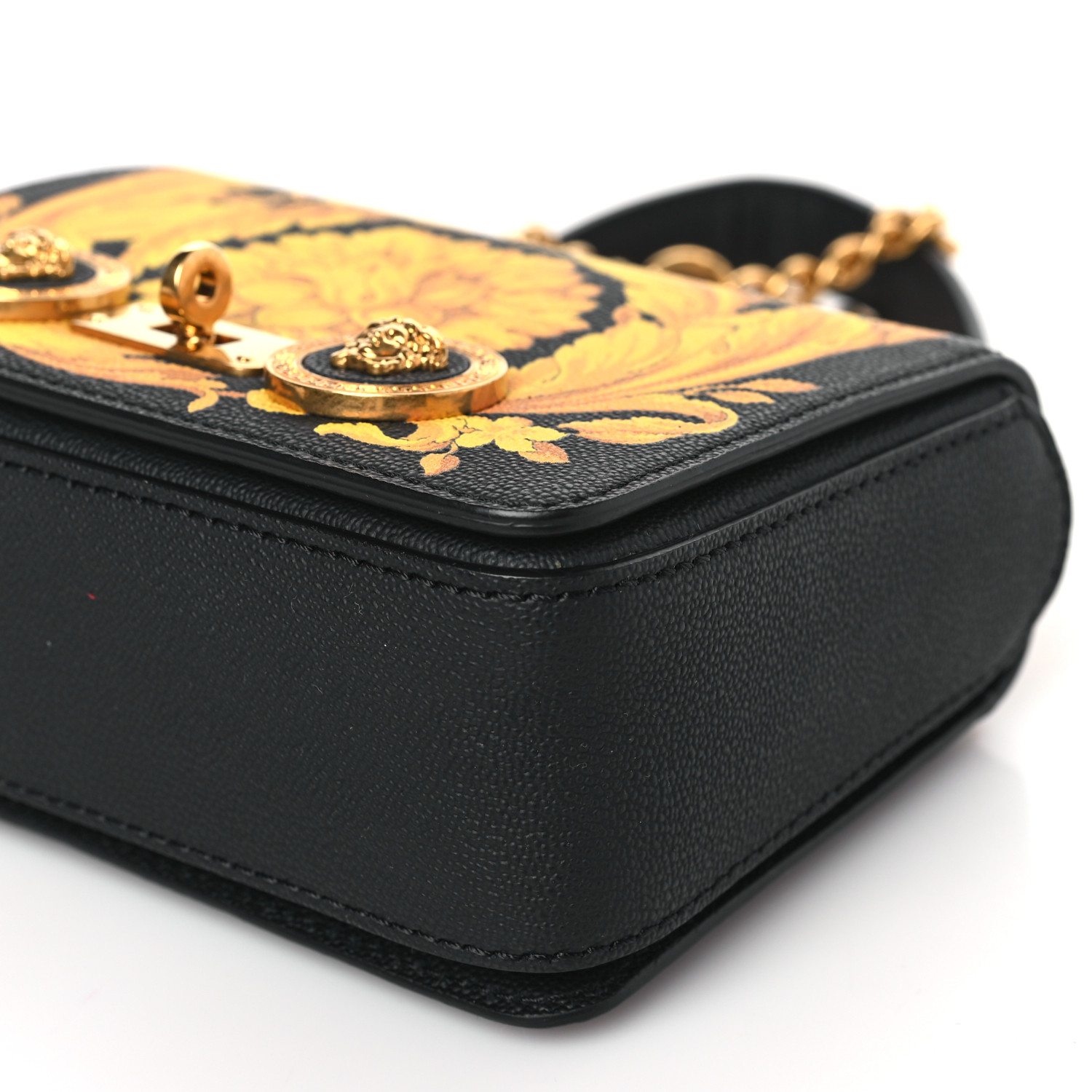 VERSACE Calfskin Barocco Print Tribute Crossbody Bag Black