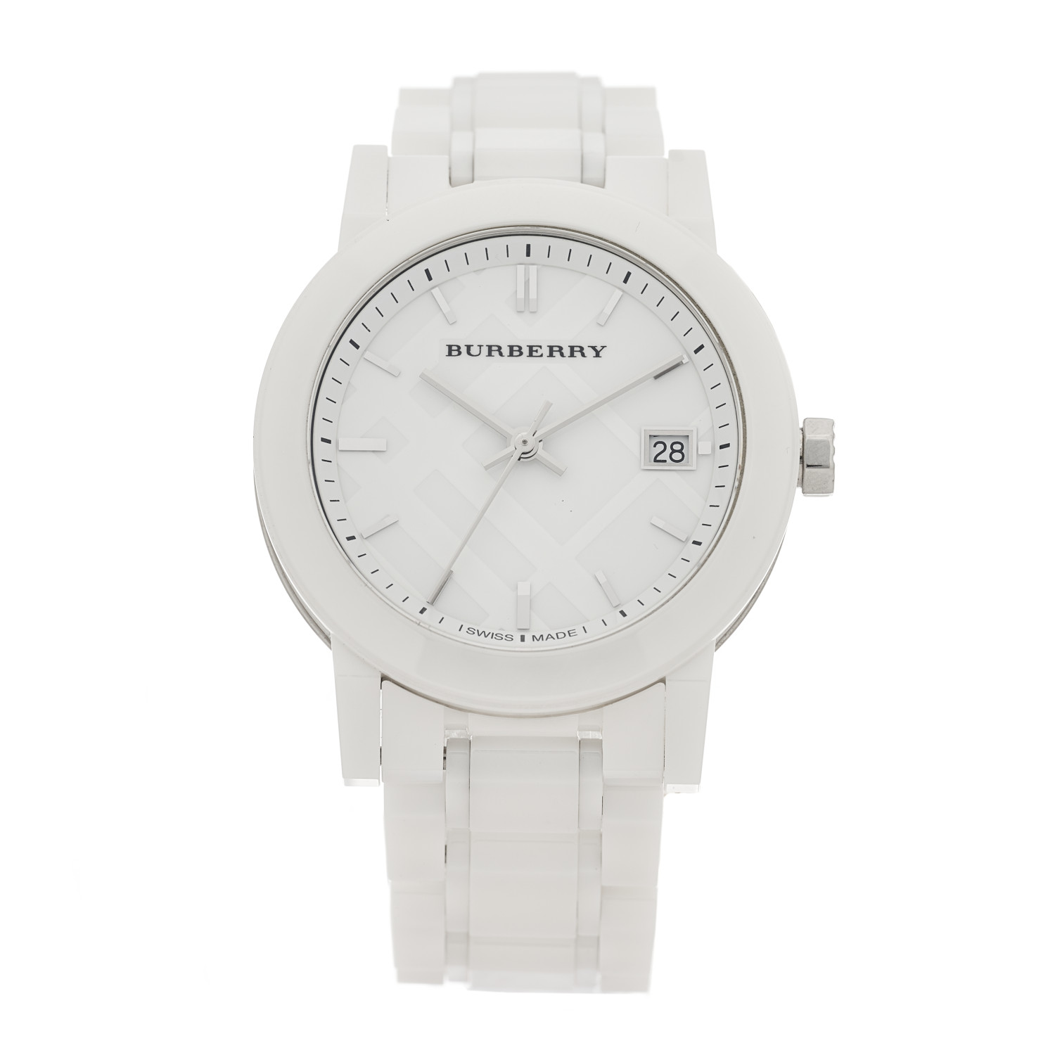 Burberry 自動巻き時計 ホワイトダイヤル レザー BURBERRY Stainless Steel Ceramic 34mm Quartz Watch White