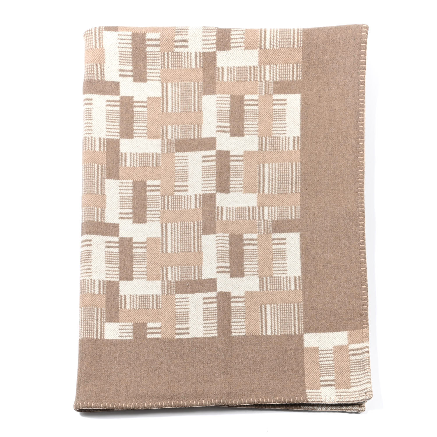 HERMES Wool Cashmere Avalon Paper Block Blanket Ecru Naturel HERMES Wool Cashmere Avalon Paper Block Blanket Ecru Naturel