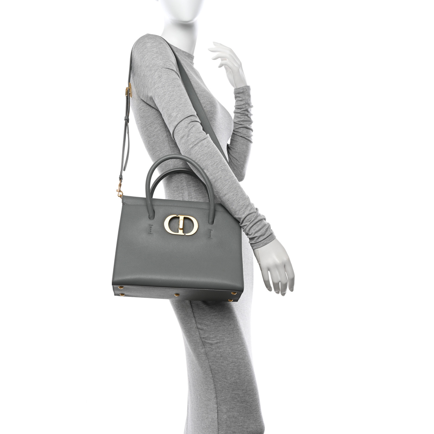 CHRISTIAN DIOR Grained Calfskin Large St. Honore Tote Grey