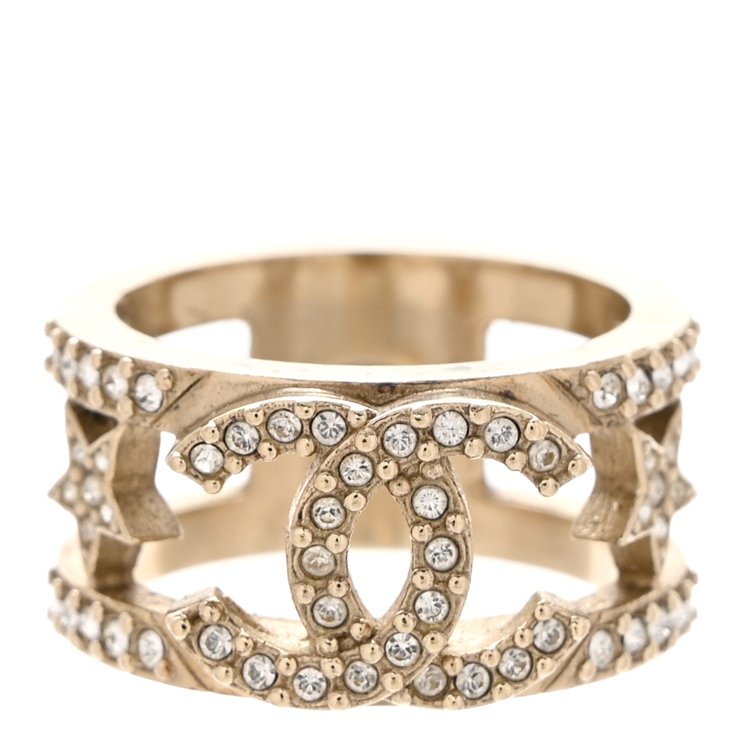 CHANEL Metal Crystal CC Star Ring 51 Light Gold 1215429